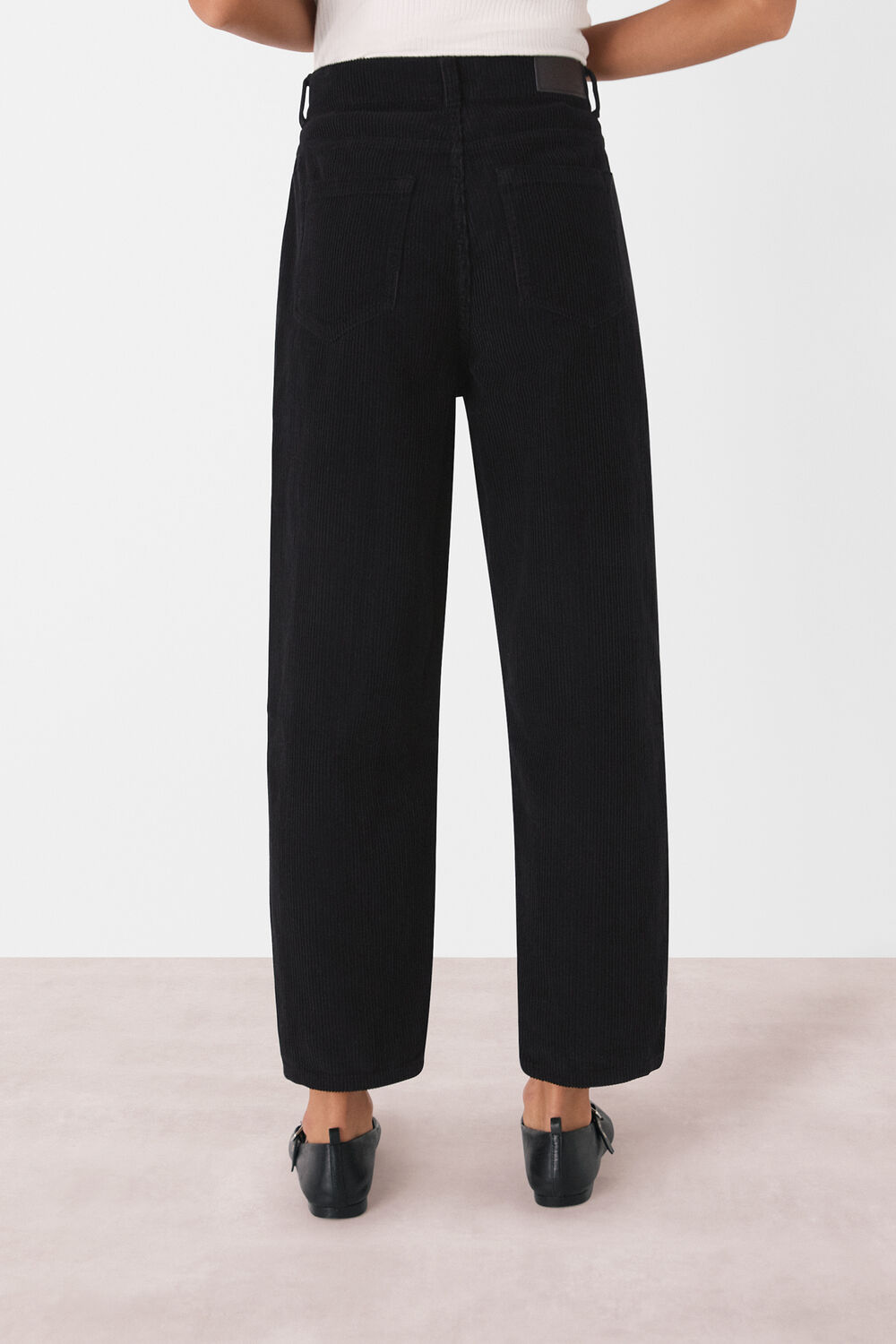 Black High Waist Cord Barrel Jean