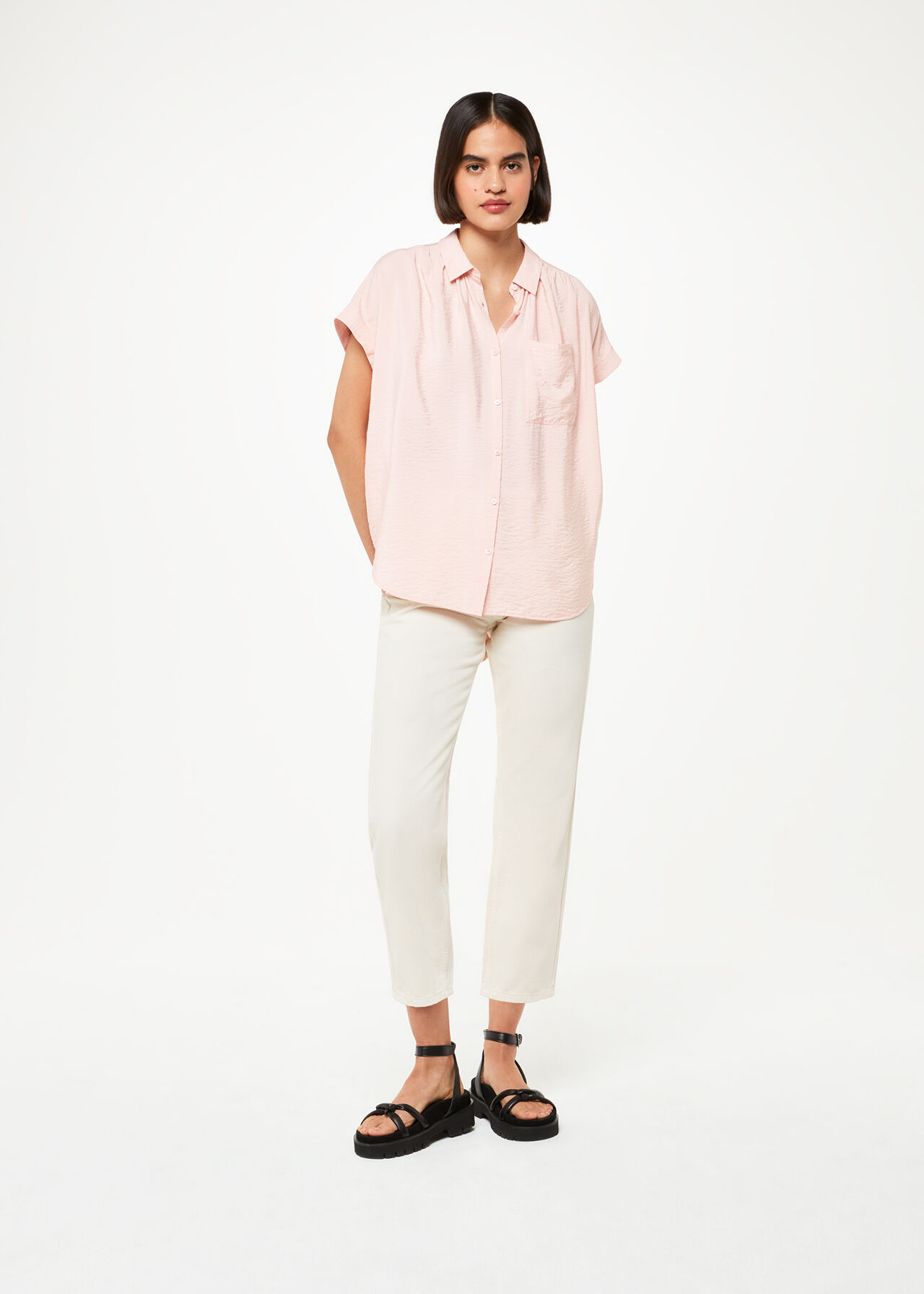 Nicola Button Through Shirt Pale Pink