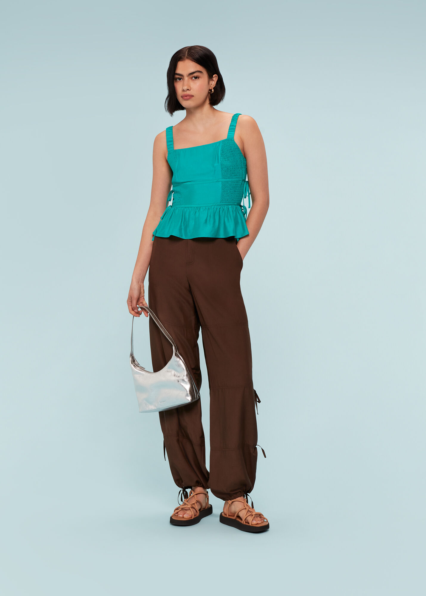 Turquoise Tie Side Shirred Top | WHISTLES | Whistles US |