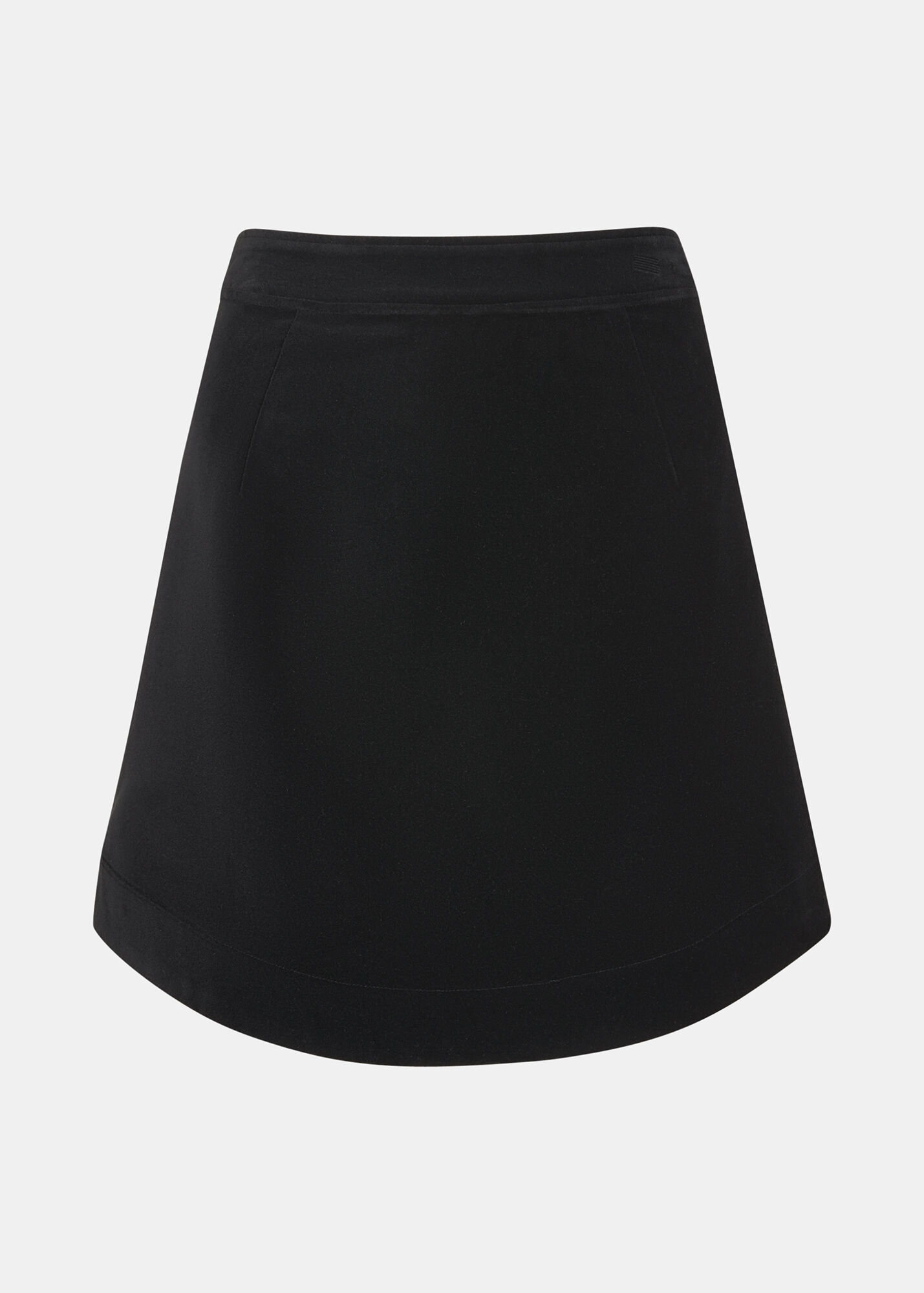 Black Velvet Curved Hem A-Line Mini Skirt With High Waist | Whistles