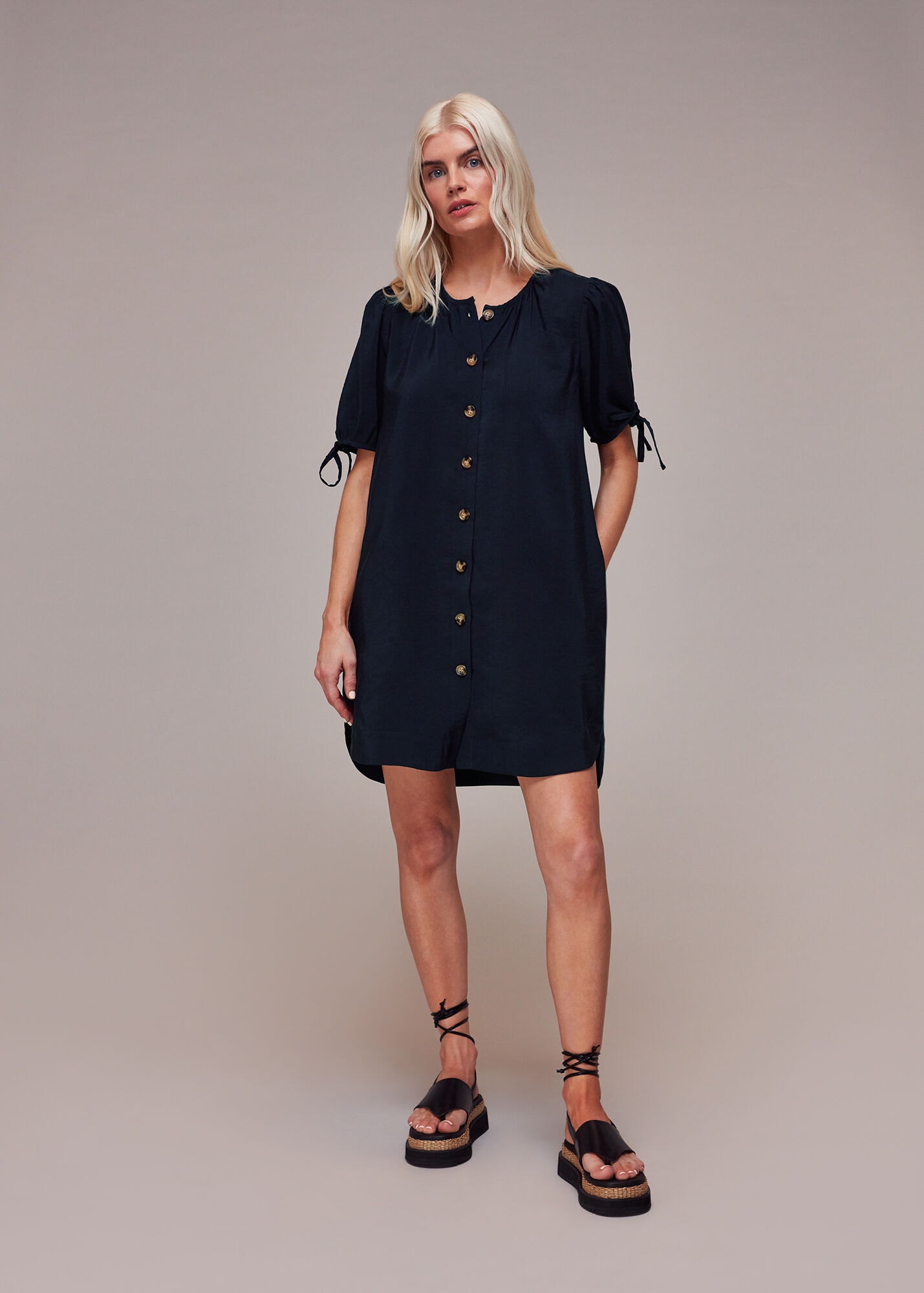 Navy Frankie Button Through Dress WHISTLES