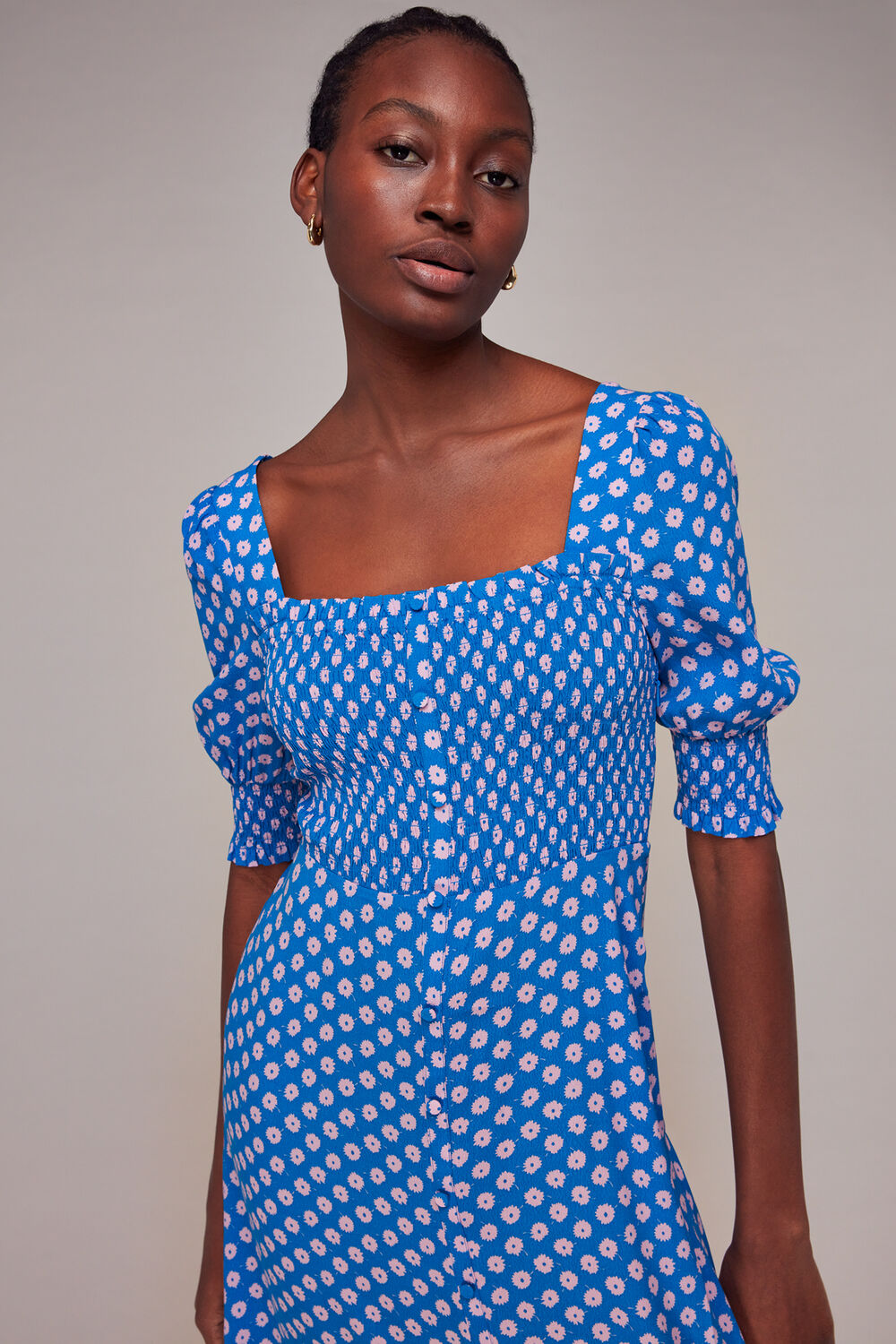 Floral Sunburst Shirred Dress