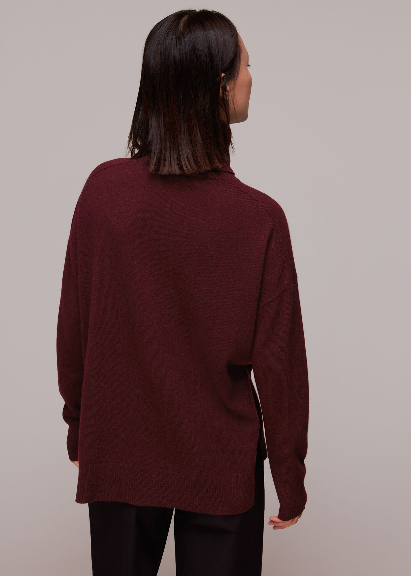 Burgundy roll neck jumper womens outlet