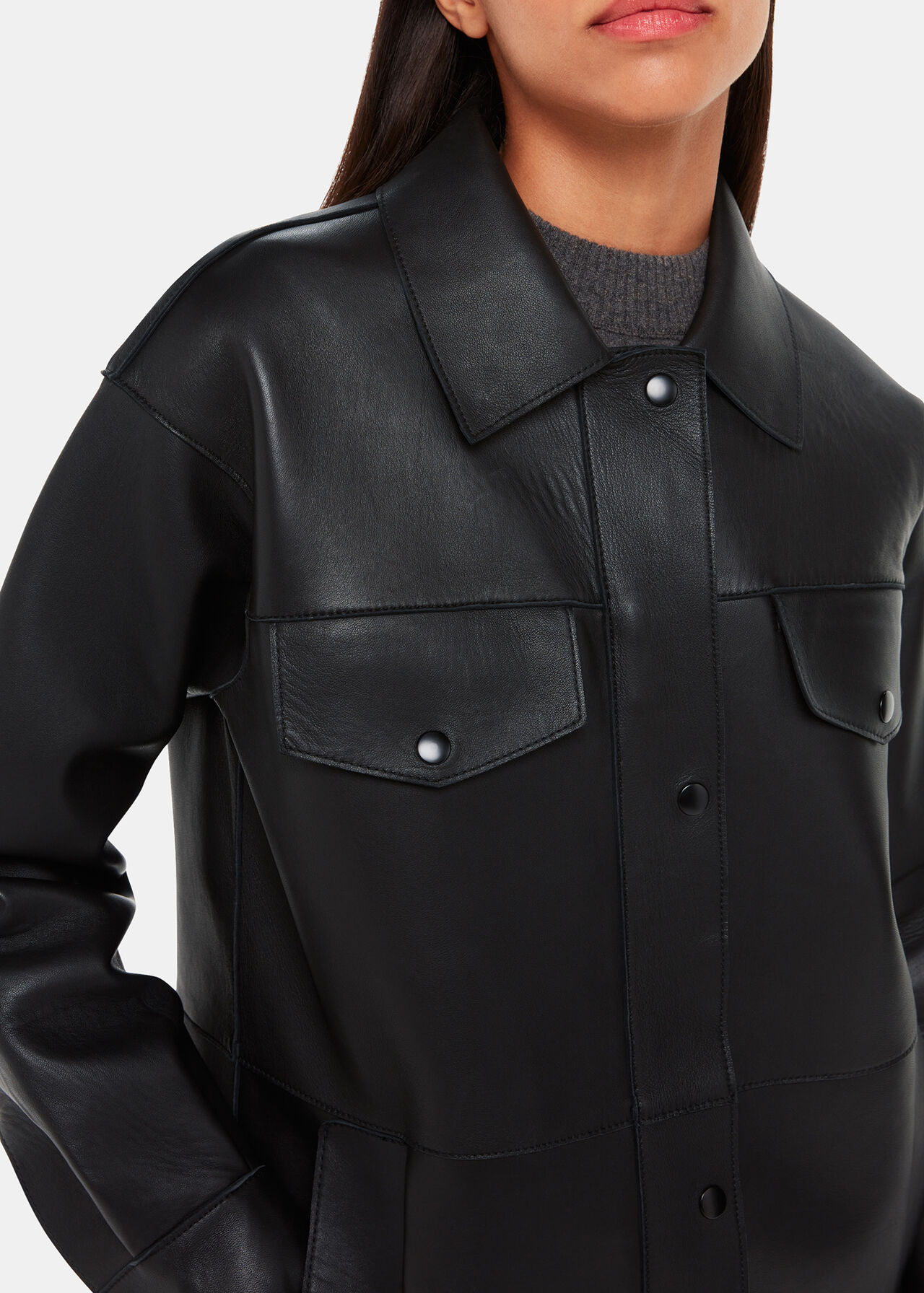 Black Clean Bonded Leather Jacket | WHISTLES | Whistles US