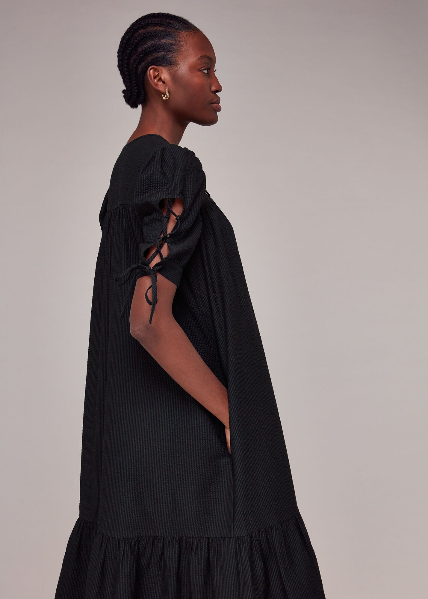 Black Elsie Seersucker Trapeze Dress | WHISTLES | Whistles US |