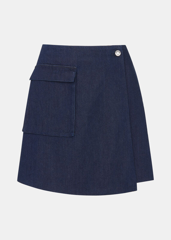 Indigo Denim Wrap Mini Skirt
