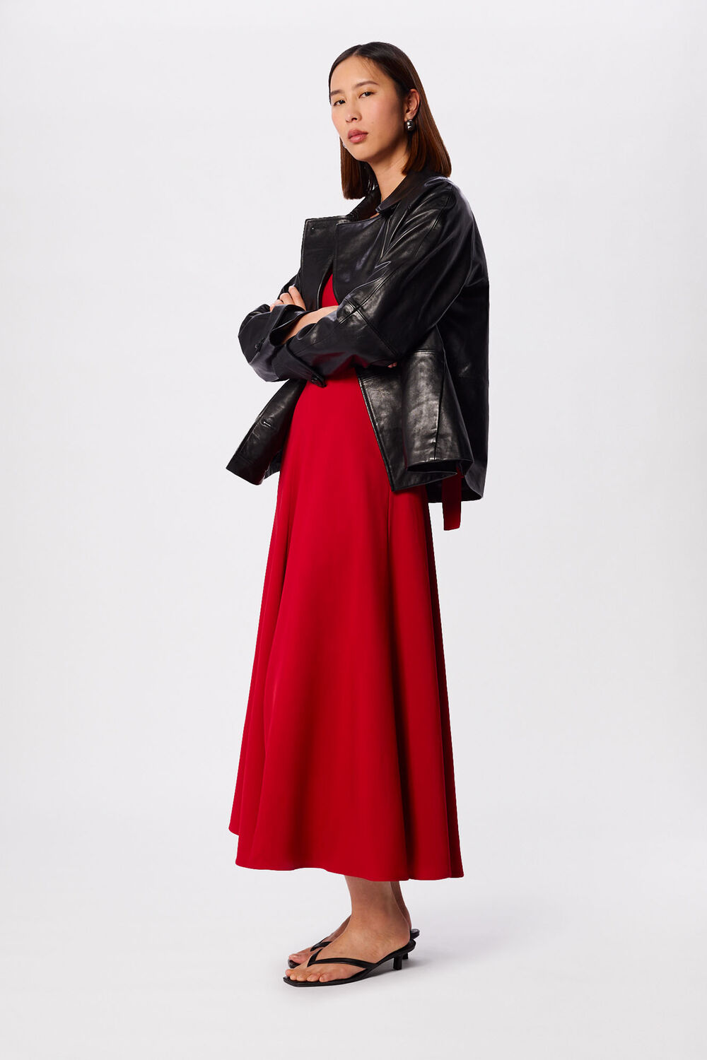 Red Panel Detail V Neck Maxi Dress