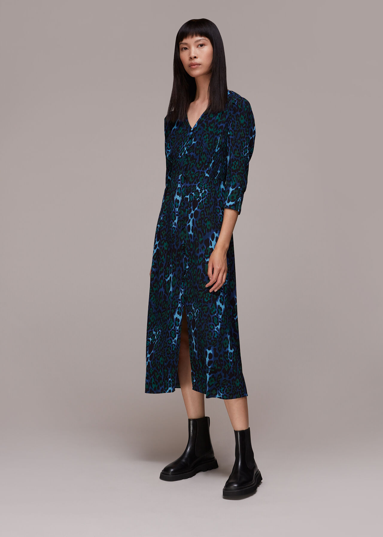 Night Cat Print Midi Dress