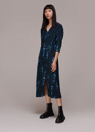 Night Cat Print Midi Dress