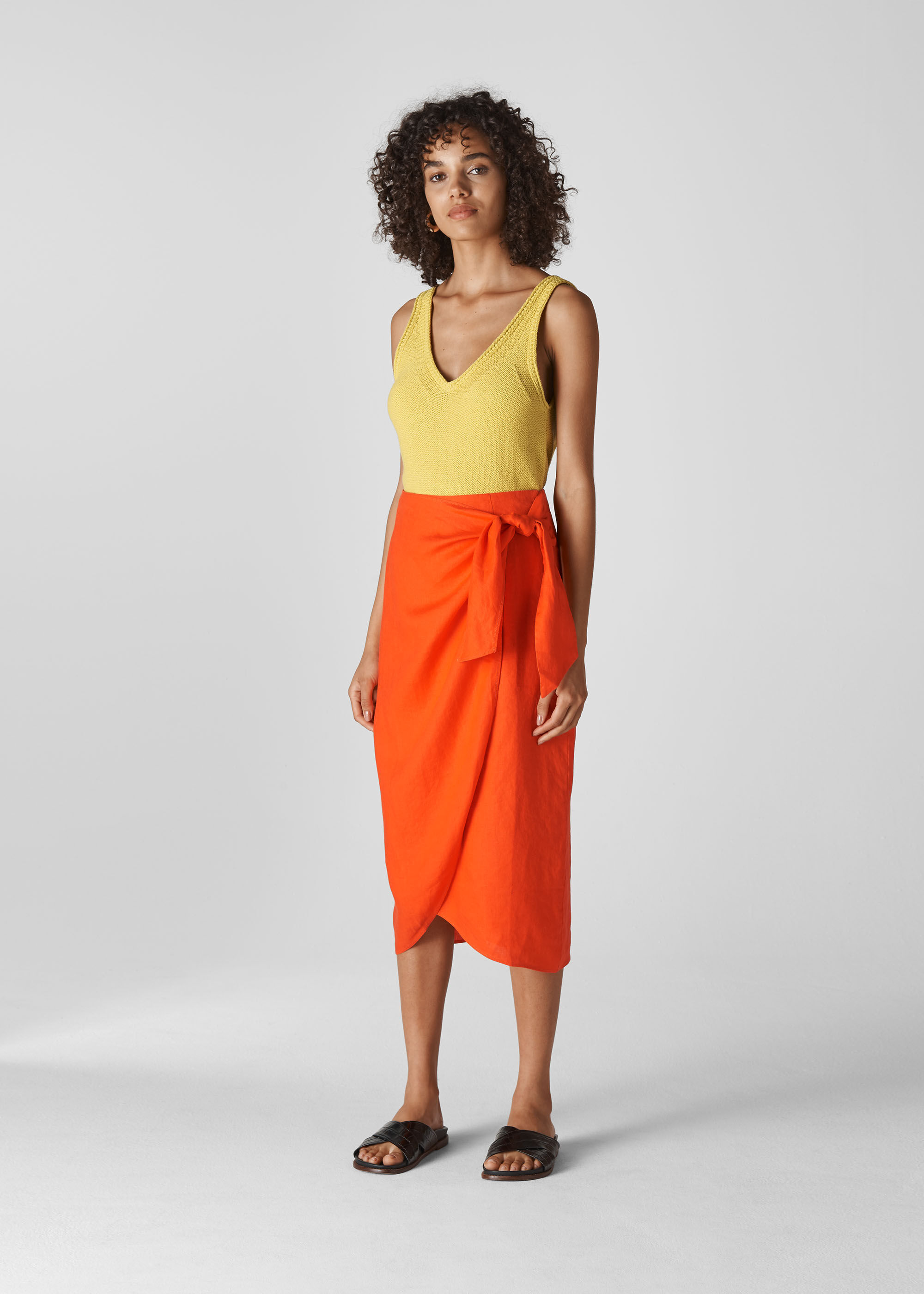Orange Layla Linen Sarong Skirt WHISTLES