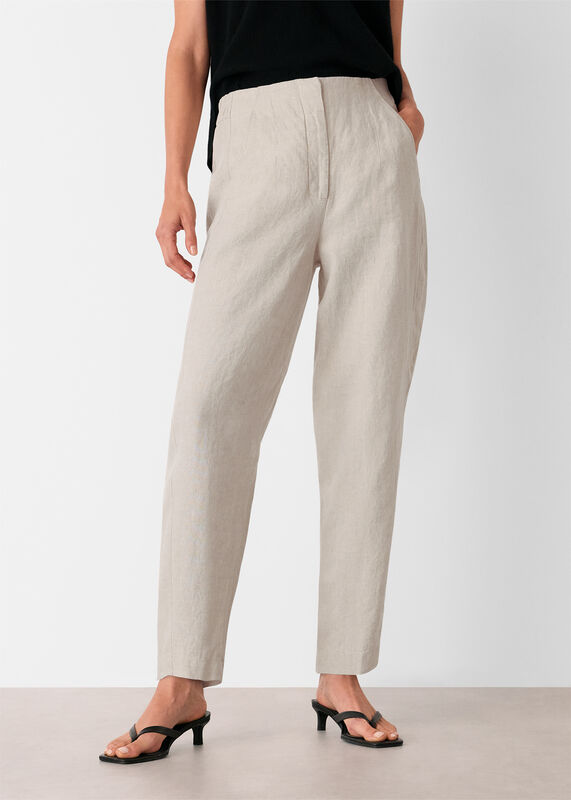 Oatmeal Linen Barrel Trouser