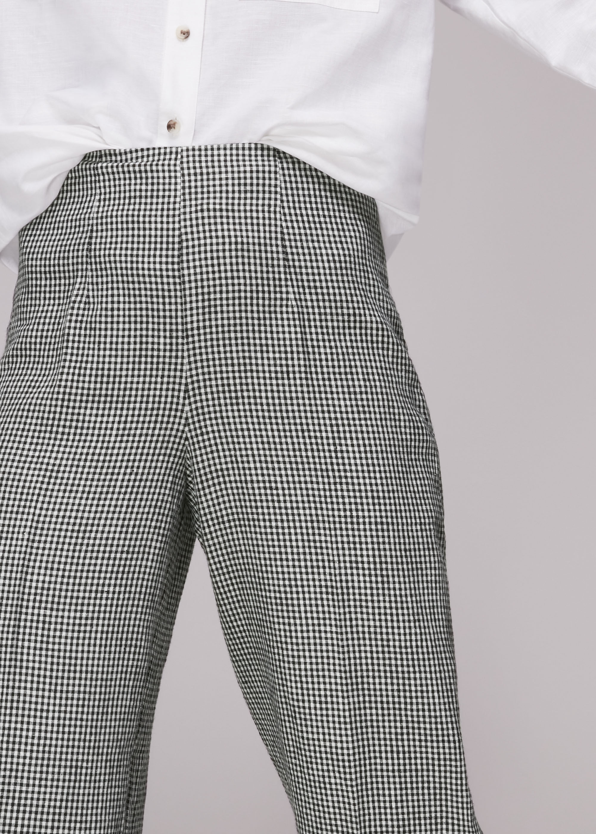 Navy Multi Checked Linen Crop Trouser WHISTLES Whistles UK