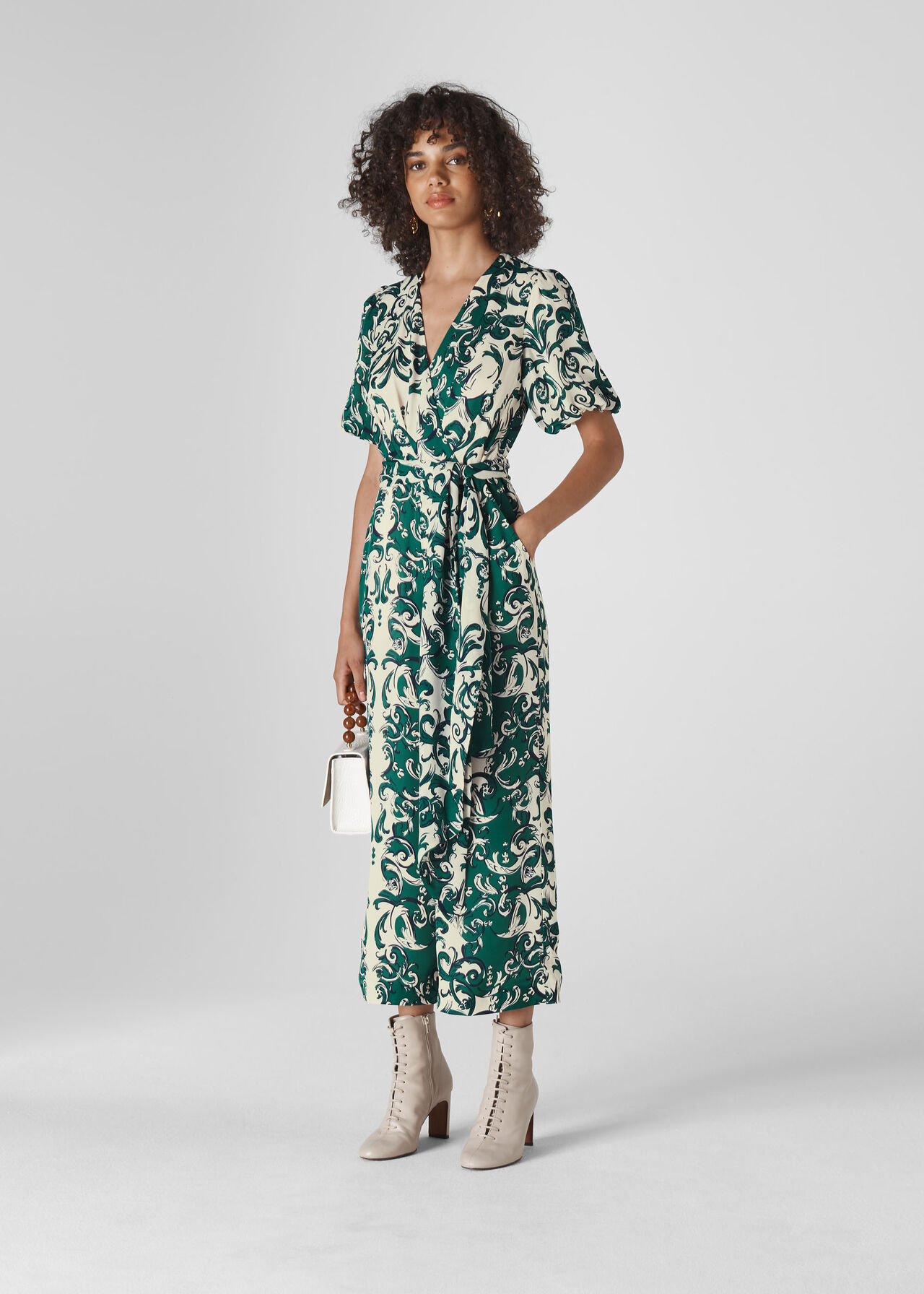 Green/Multi Baroque Print Silk Jumpsuit | WHISTLES