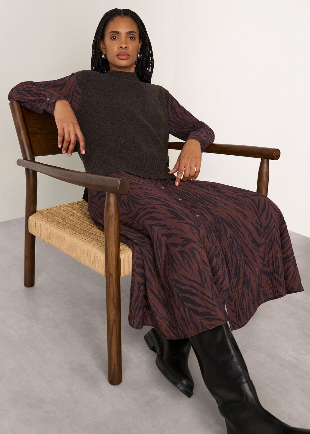 Zebra Collared Shirt Dress