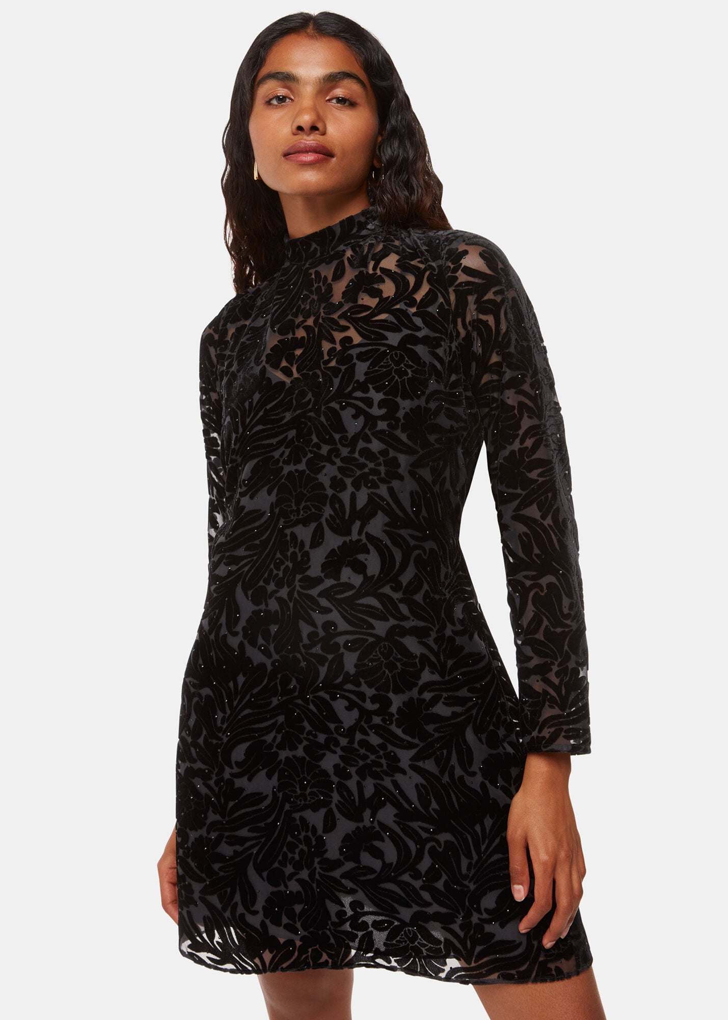 Black Hot Fix Floral Velvet Dress | WHISTLES | Whistles ROW |