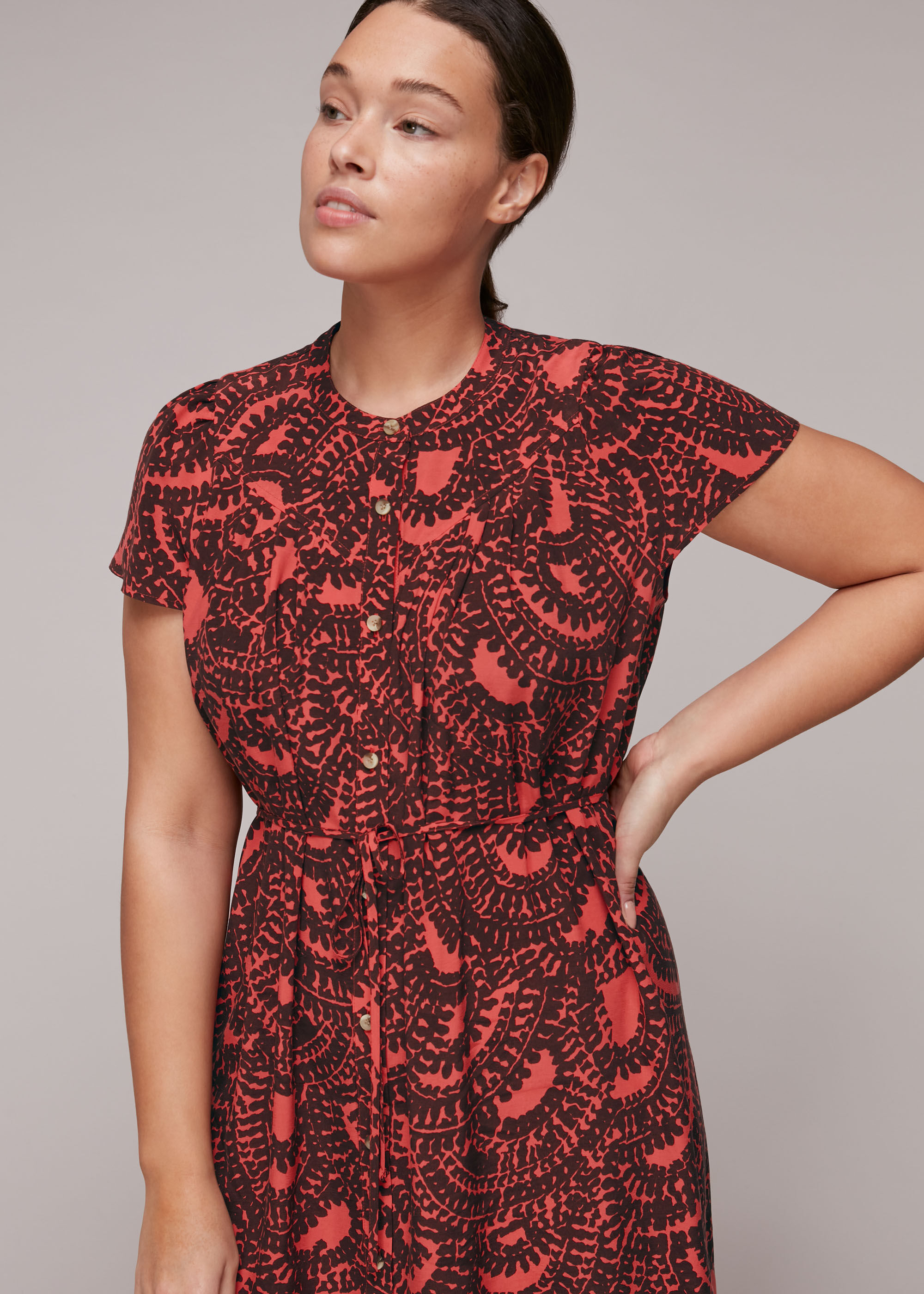 Red Multi Scallop Print Trapeze Dress WHISTLES