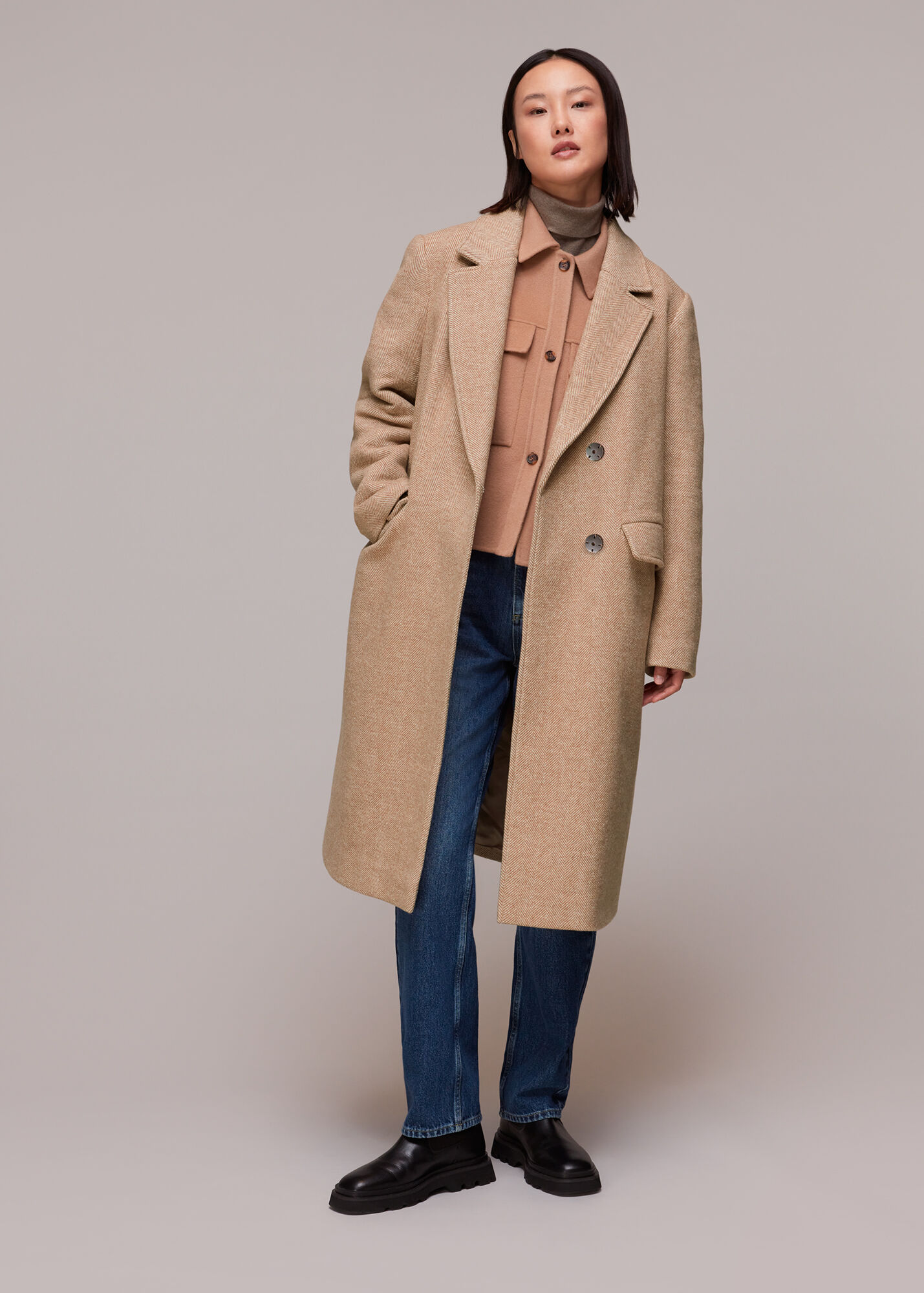 Oatmeal Herringbone Smart Wool Coat WHISTLES
