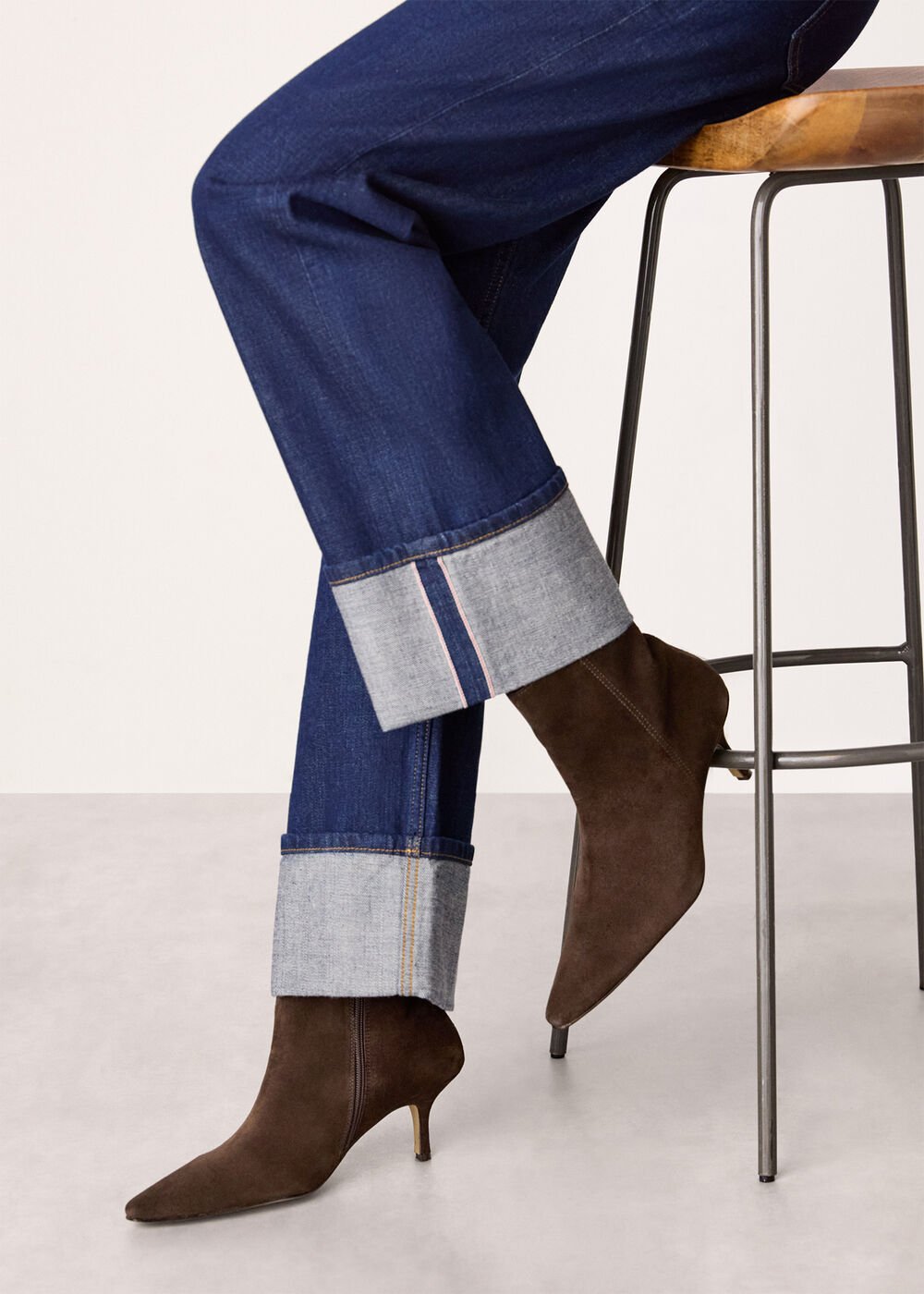 Suede Pointed Kitten Heel Boot