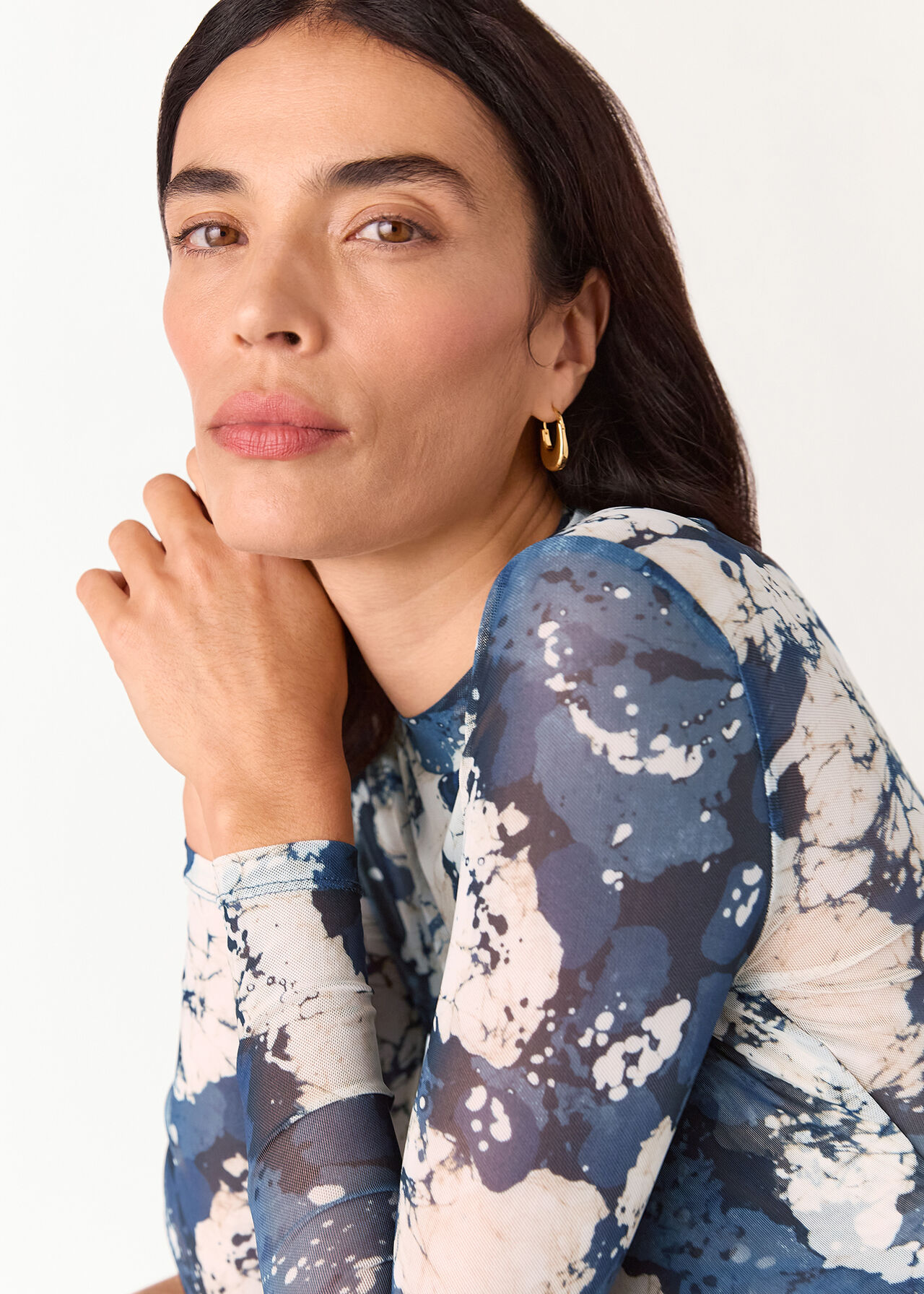 Batik Marble Gathered Mesh Top