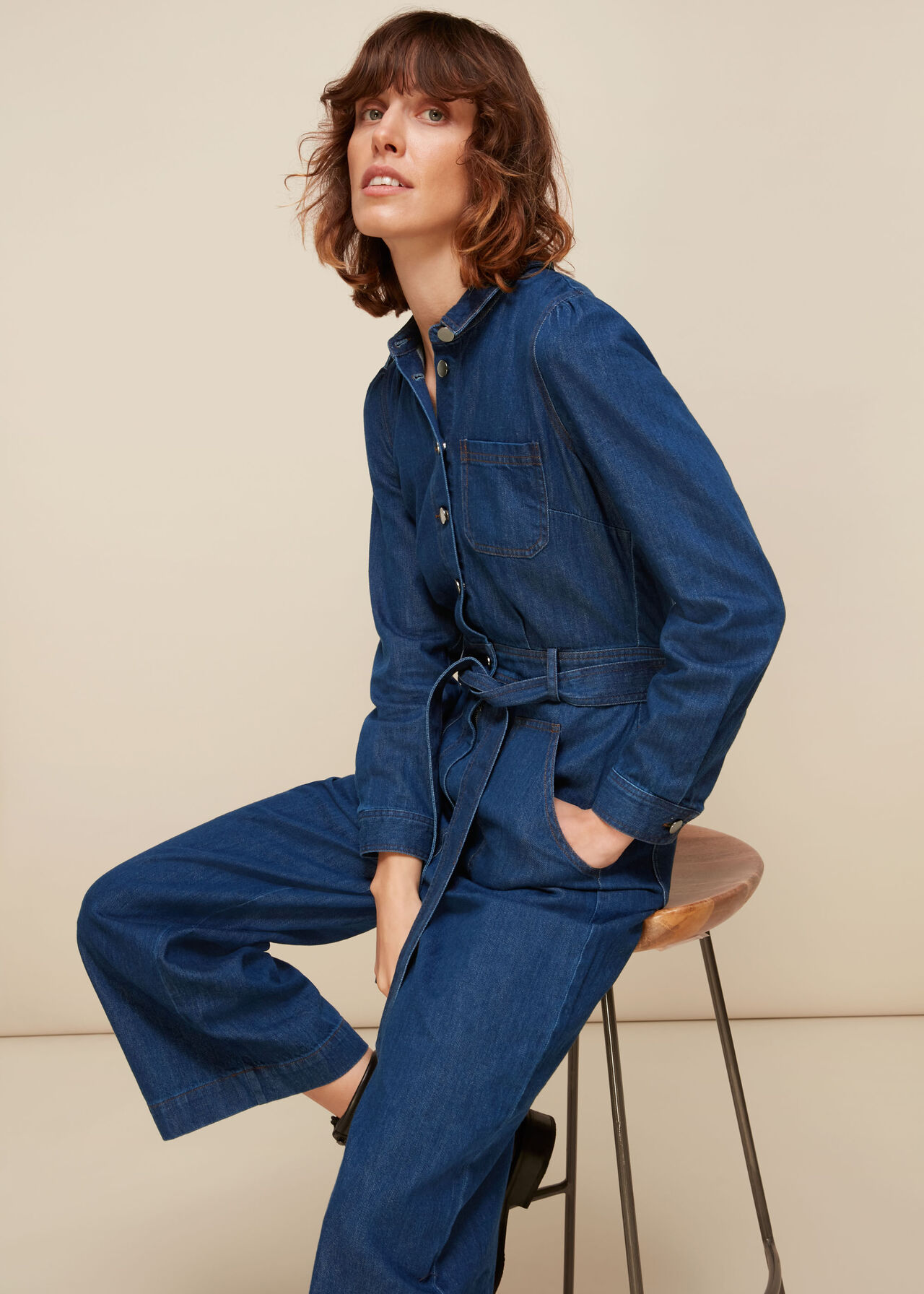 Denim Belted Jumpsuit