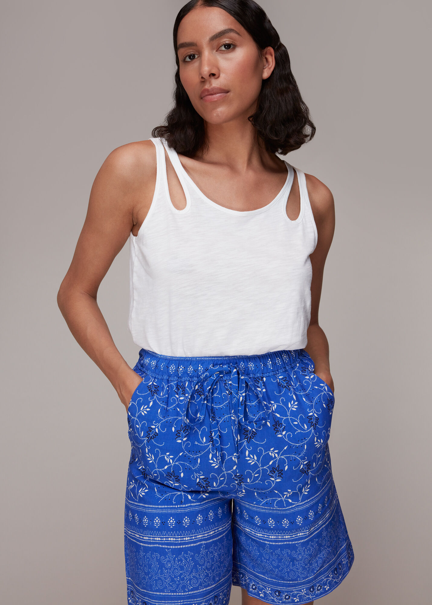 Blue/Multi Bandana Floral Print Shorts | WHISTLES | Whistles UK |