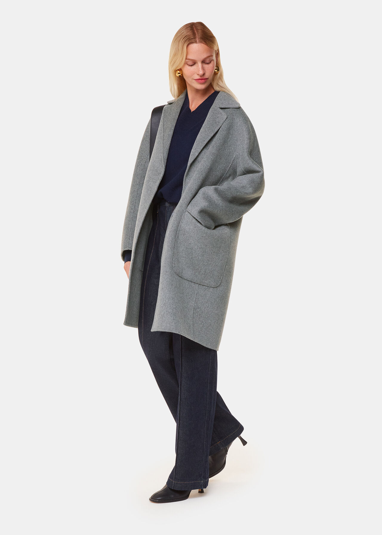 Whistles Cassie Double Face Pocket Coat Grey