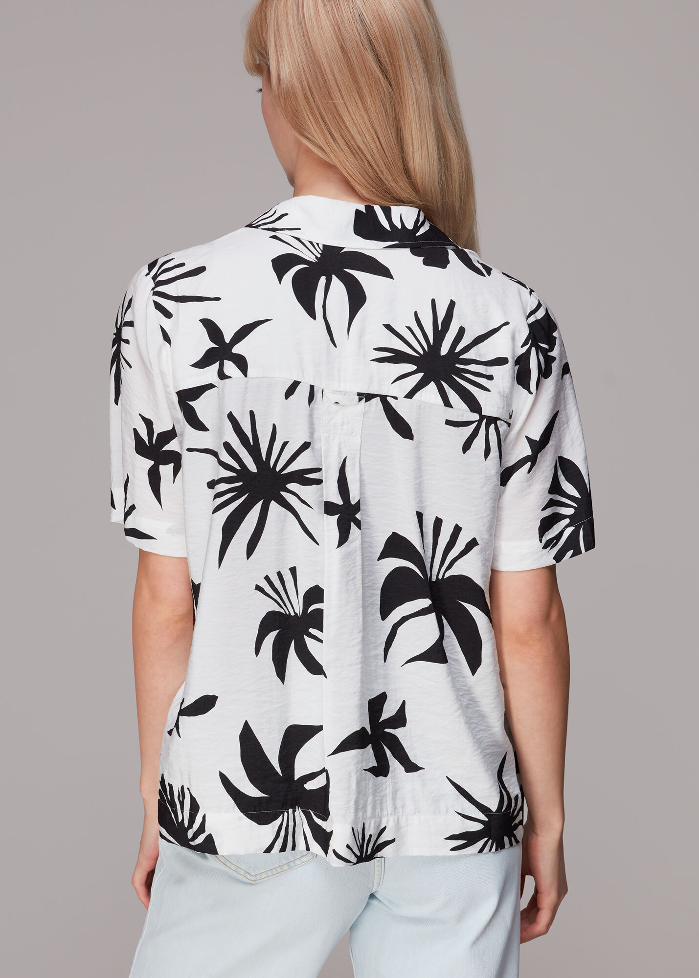 Black/White Collaged Star Bowling Shirt WHISTLES Whistles UK