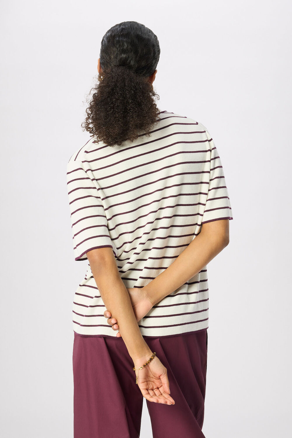 Burgundy Fine Knit Stripe T-Shirt