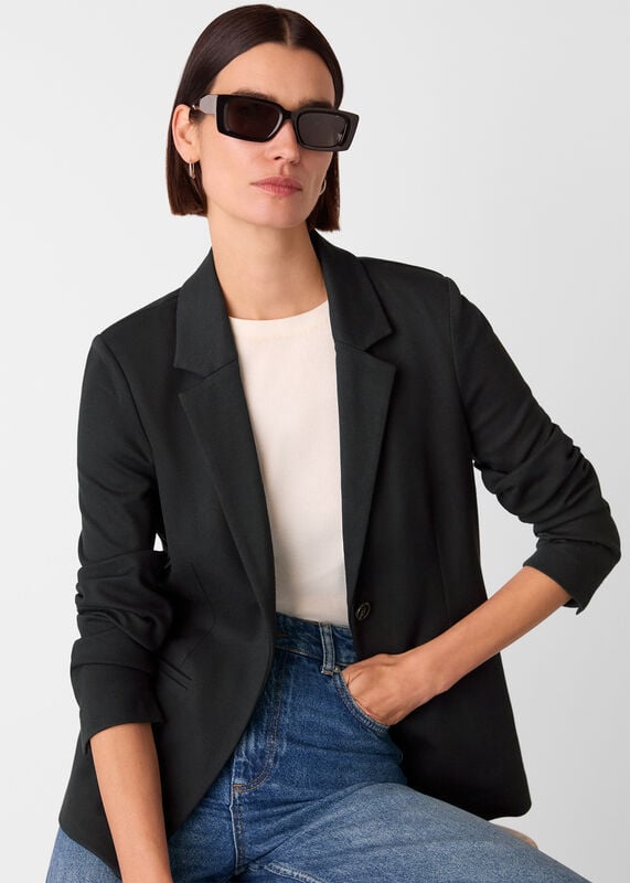 Black Textured Ponte Stretch Blazer
