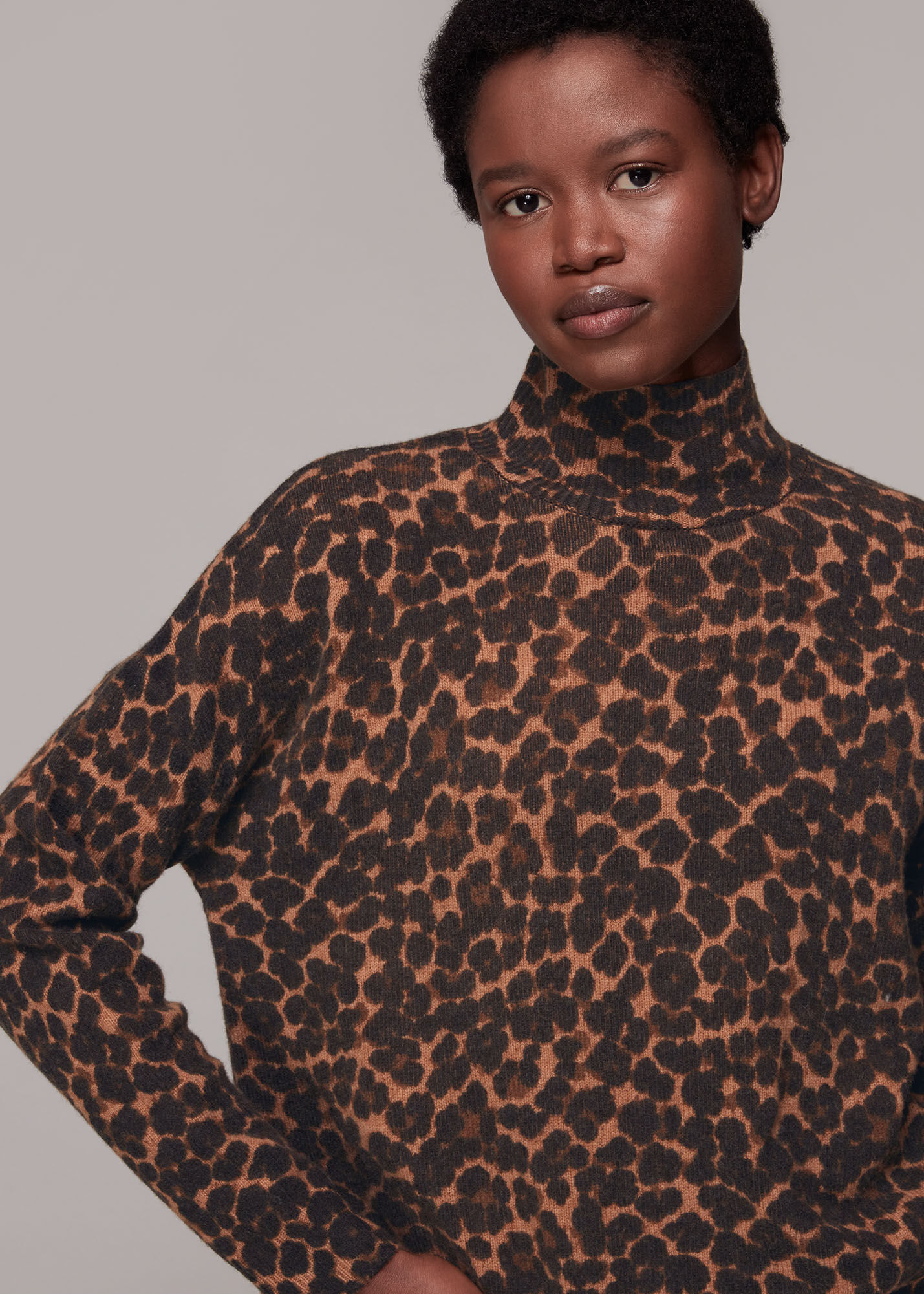 Leopard Print Smudged Animal Wool Split Knit WHISTLES