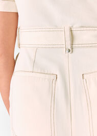 Denim Pintuck Belted Jumpsuit
