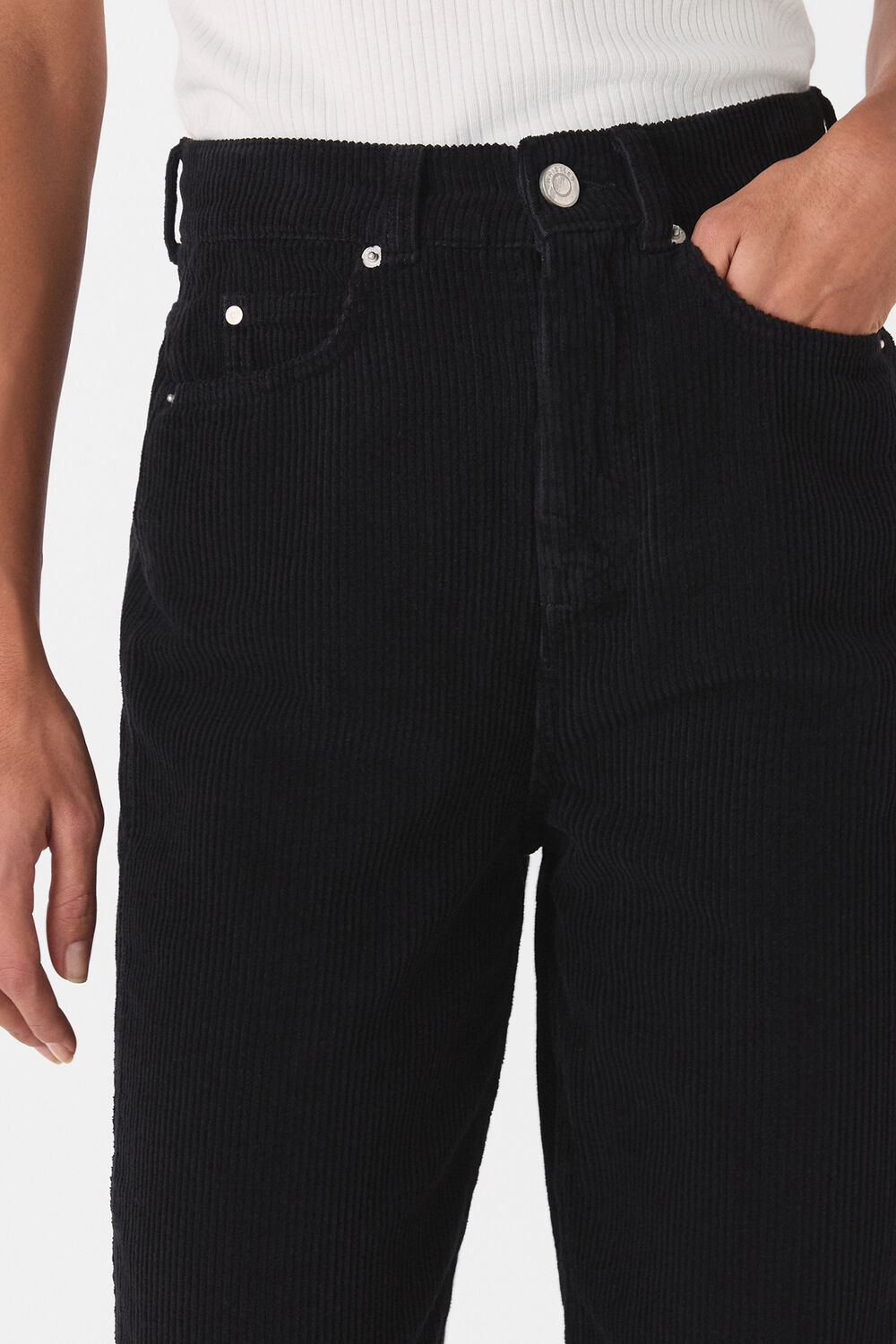 Black High Waist Cord Barrel Jean