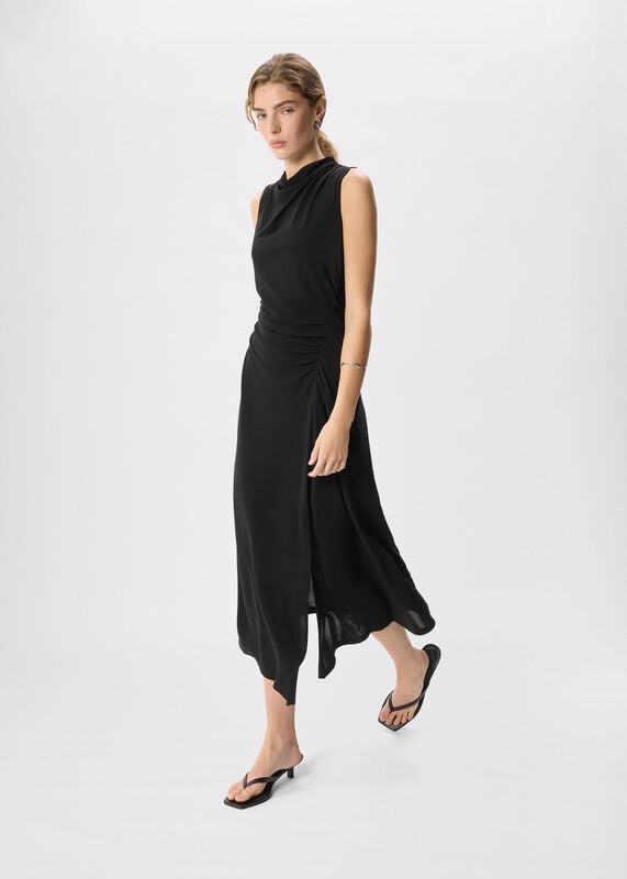 Black Ruched Halter Jersey Dress