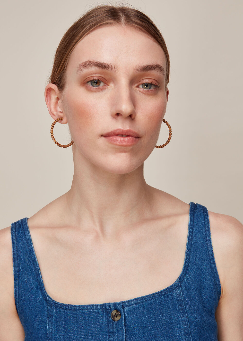 Large Wooden Bead Hoop Earring Brown