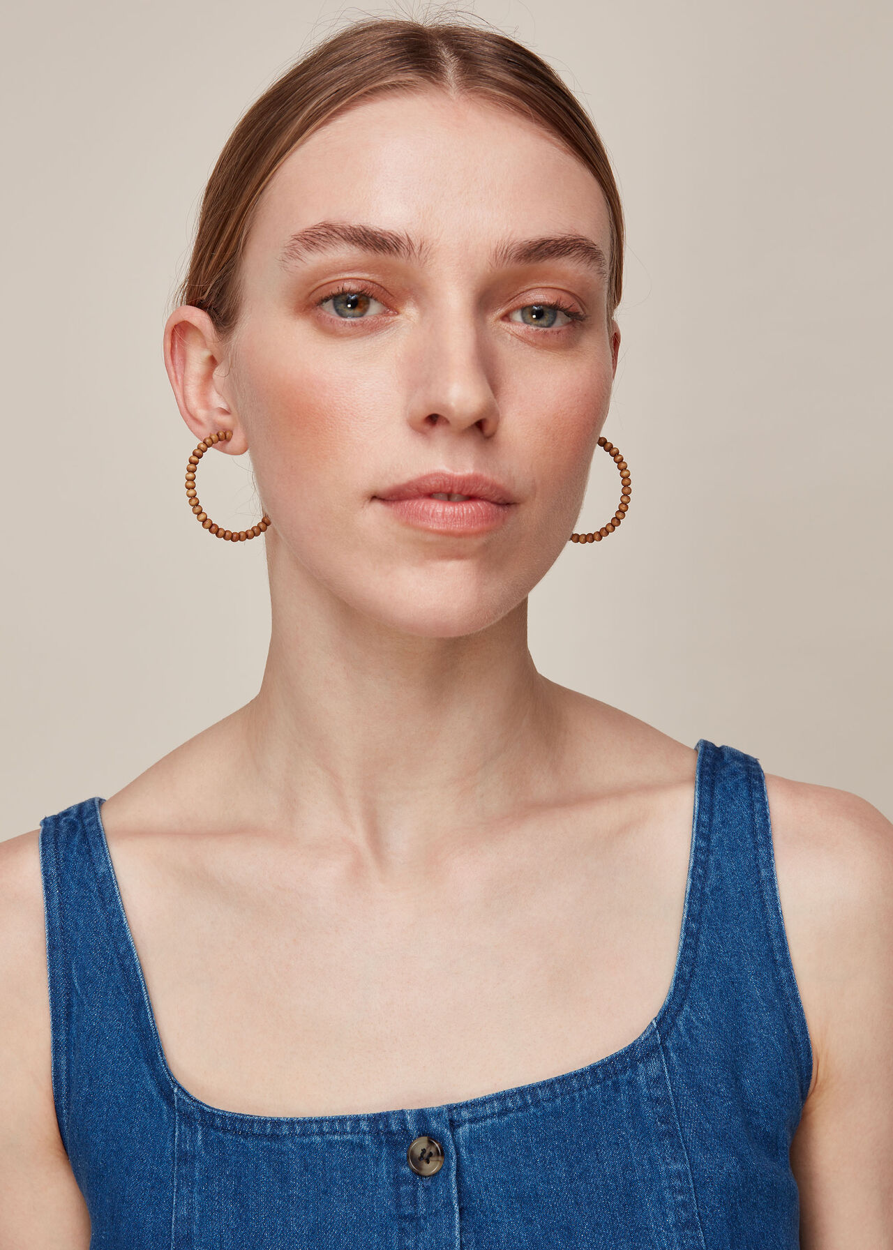 Large Wooden Bead Hoop Earring Brown
