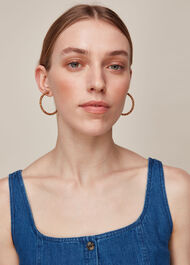 Large Wooden Bead Hoop Earring Brown