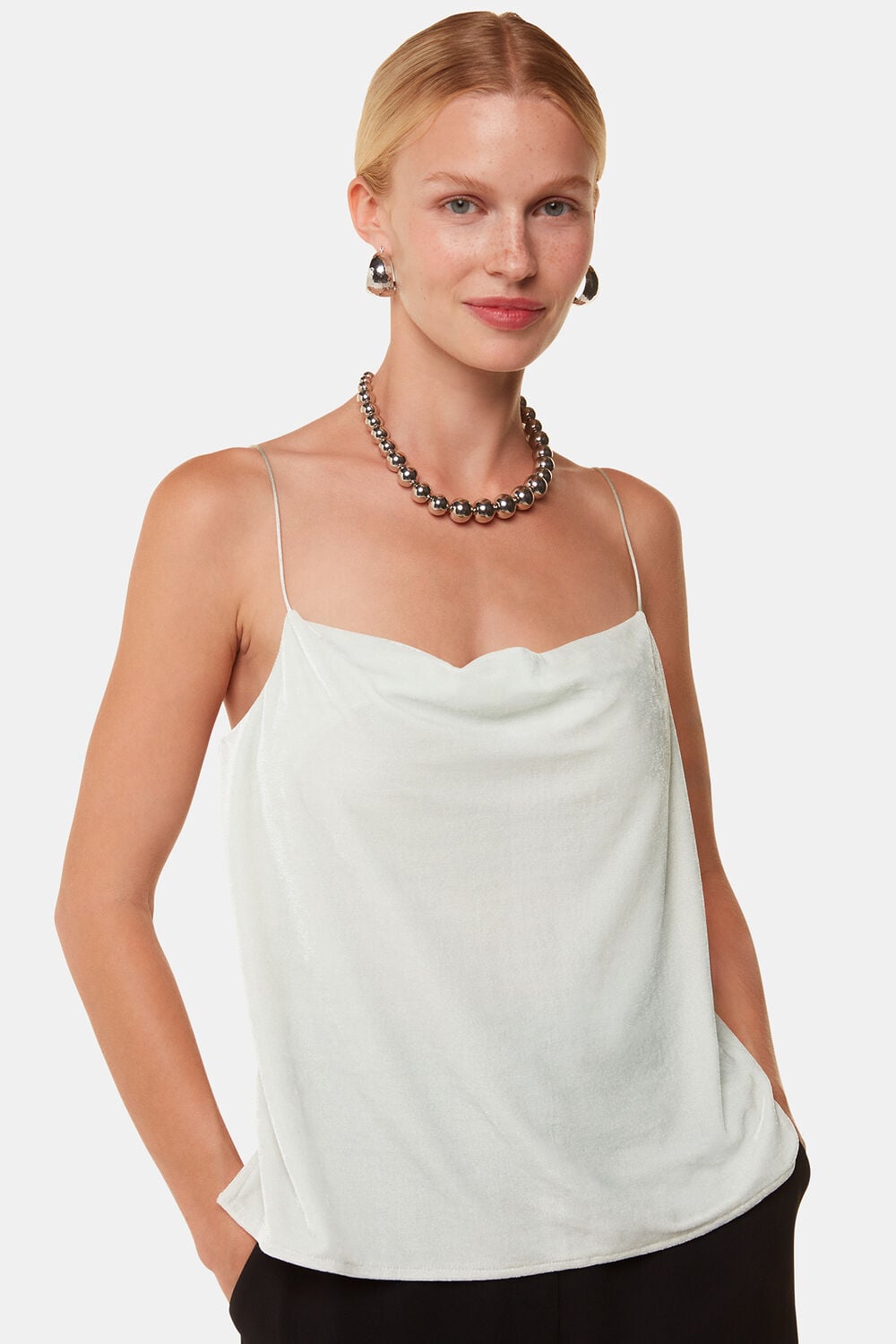 Silver Velvet Cowl Neck Cami Top