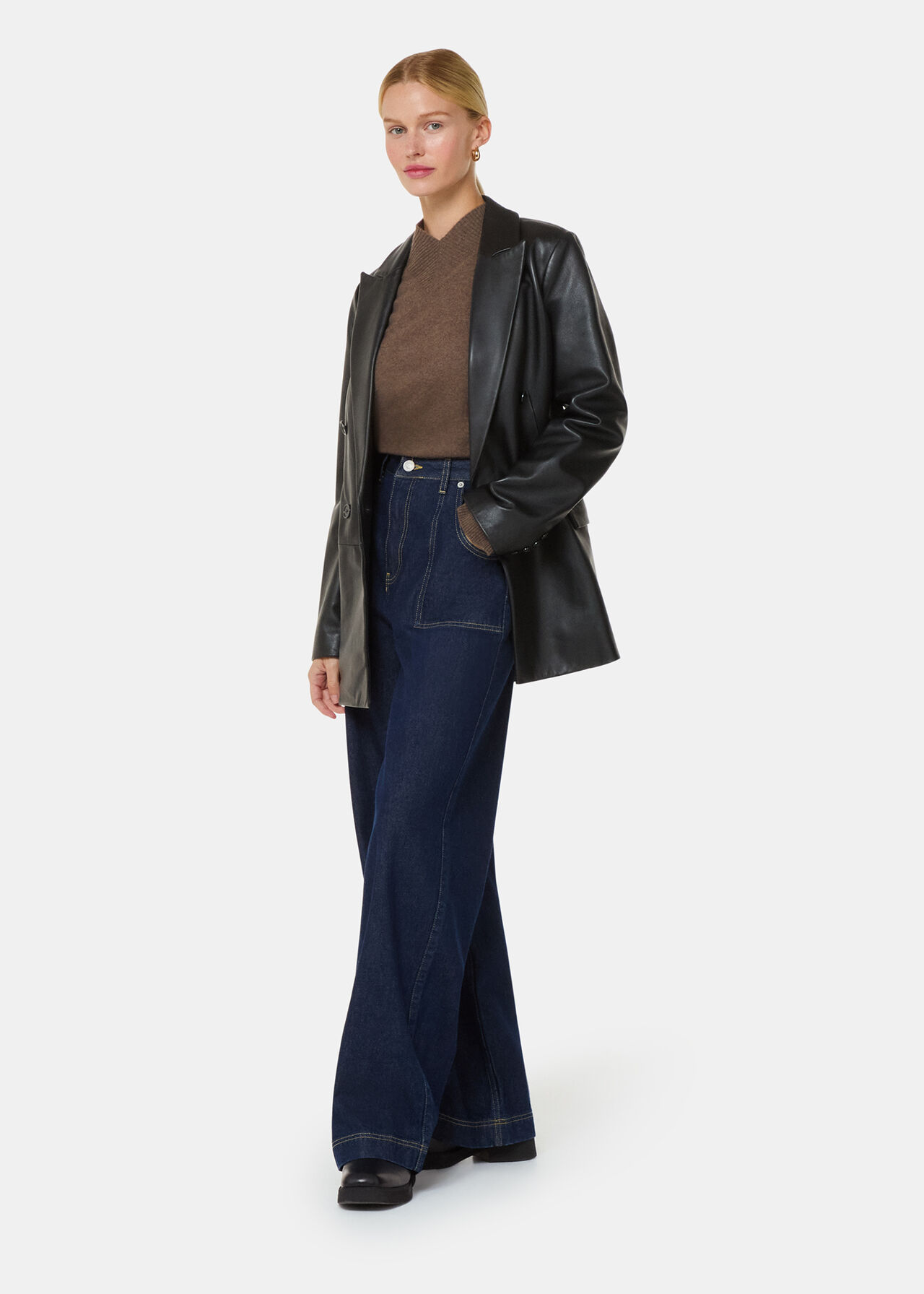 Aliza Waisted Leather Blazer