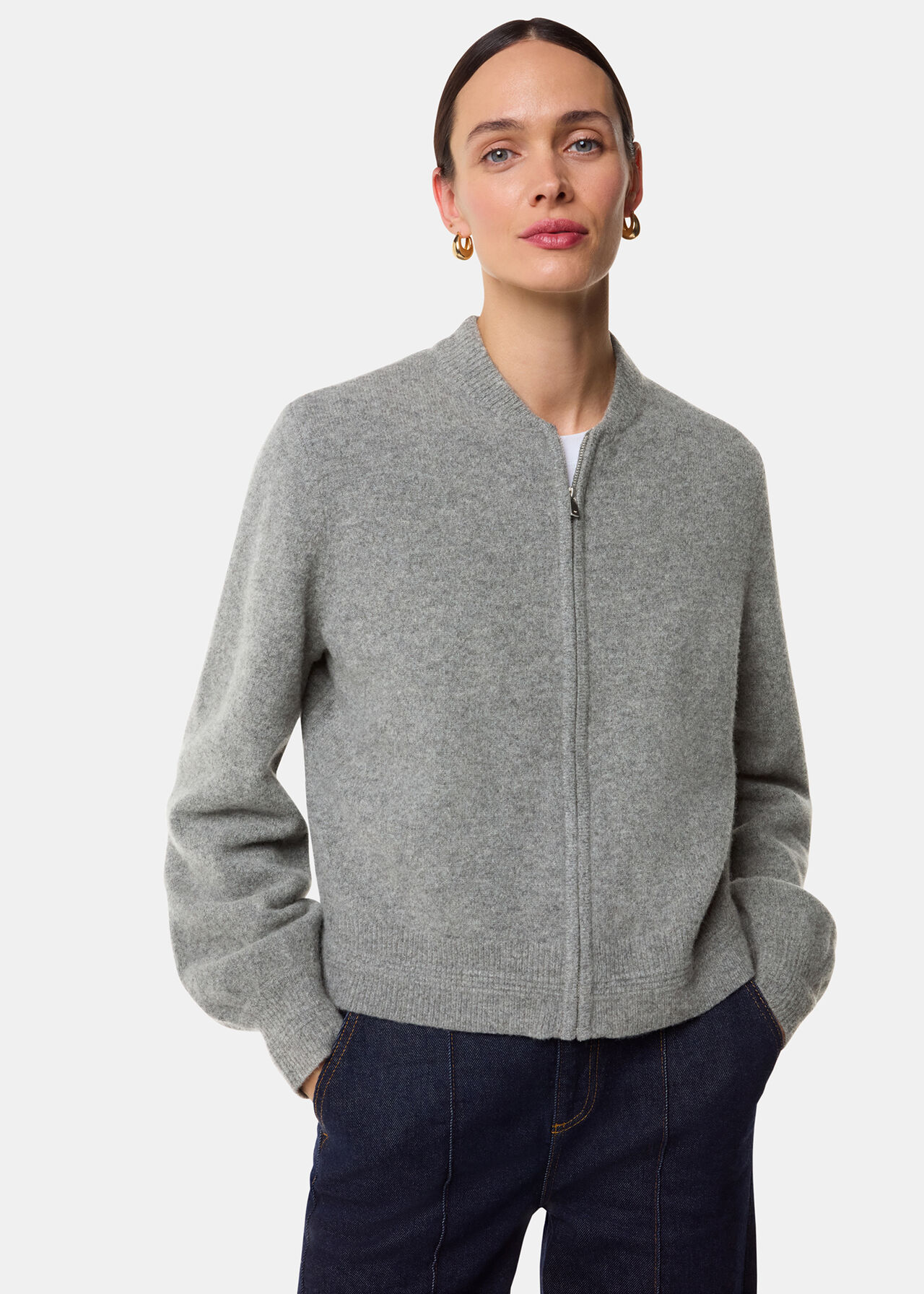 Zip Front Bomber Knit