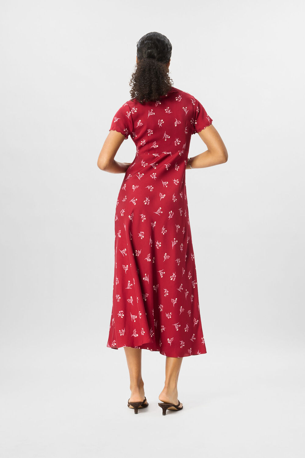 Burgundy Floral Lace Trim Midi Dress