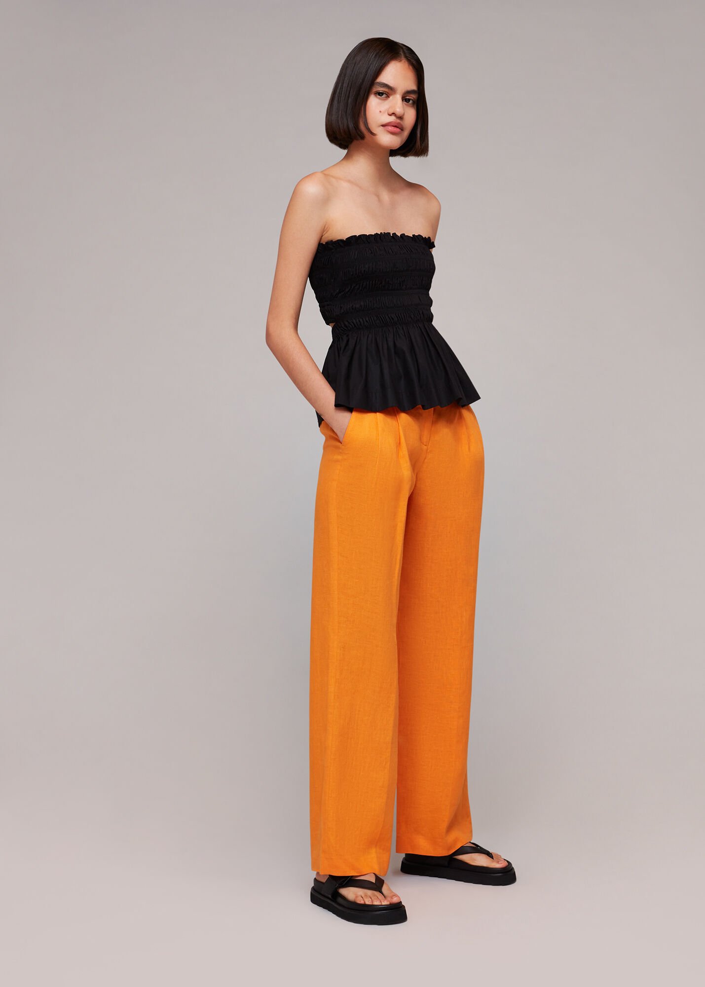 Orange linen new arrivals pants