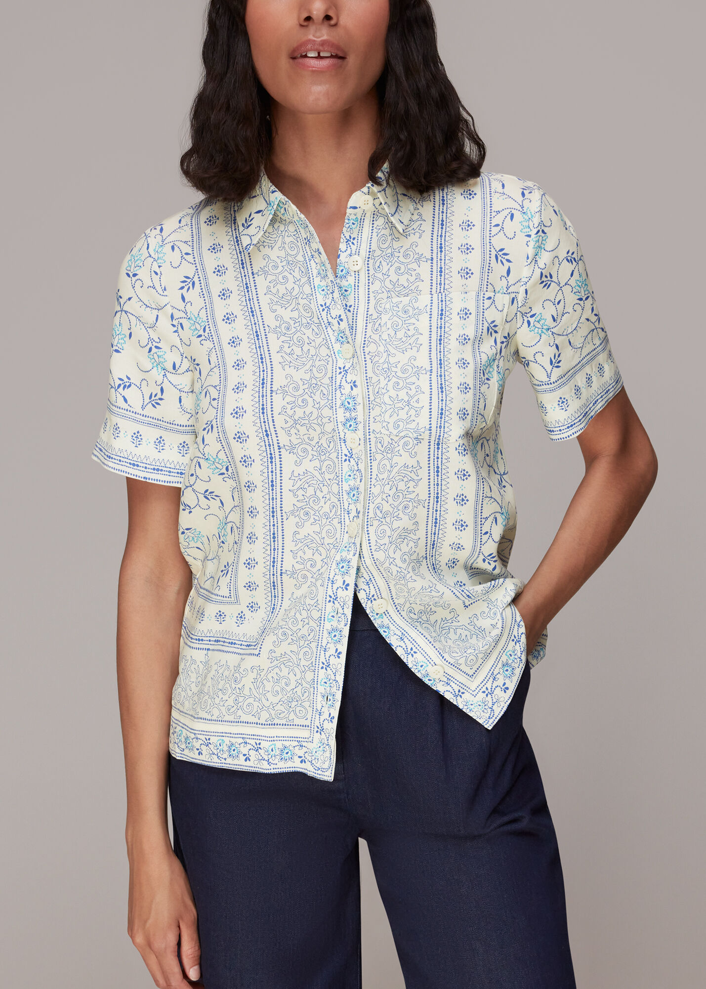 Multicolour Bandana Print Bowling Shirt | WHISTLES | Whistles US |