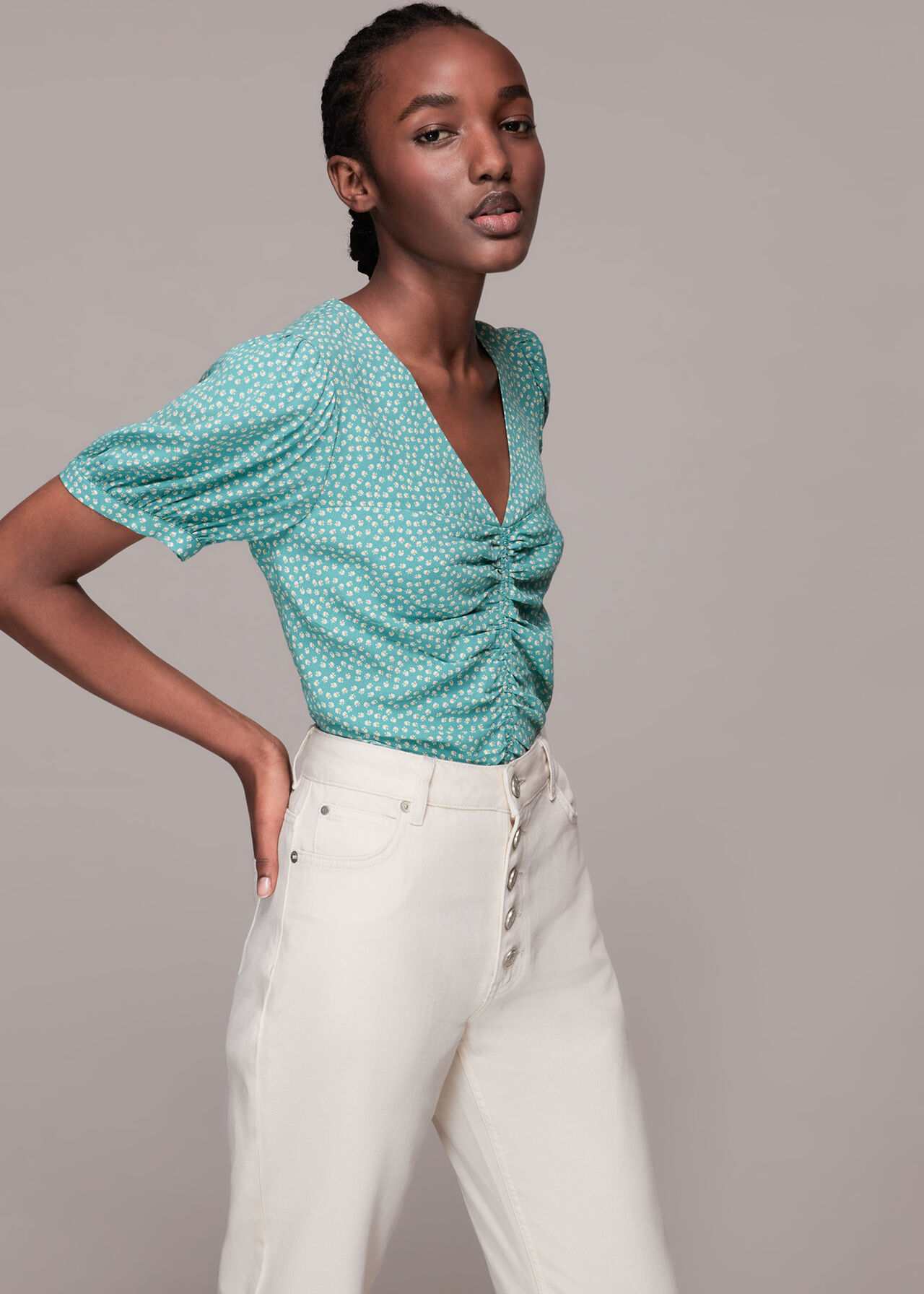 Ditsy Floral Gather Front Top