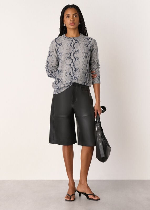 Snake Print Wool Crew Neck Knit
