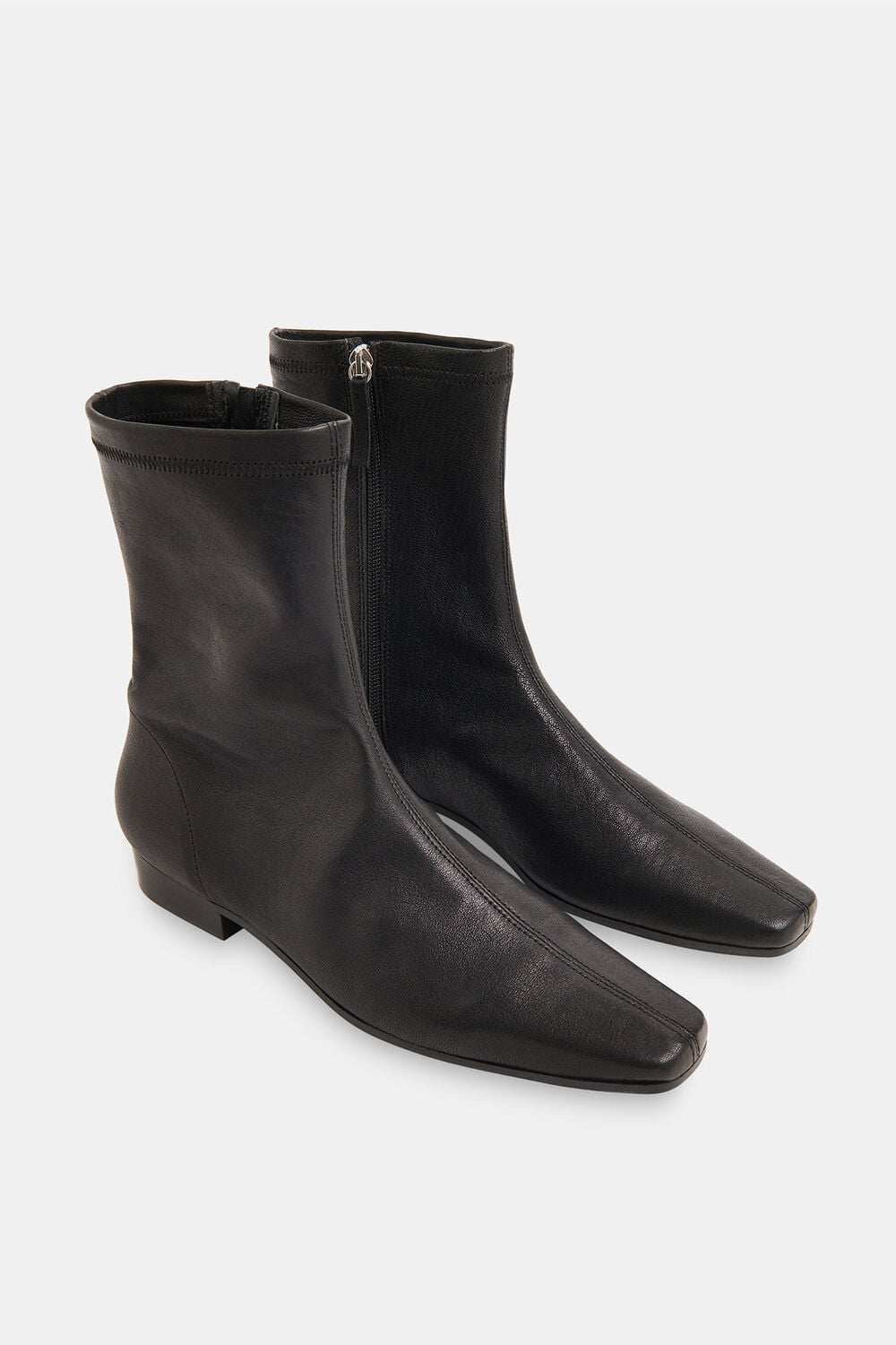 Black Square Toe Flat Sock Boot