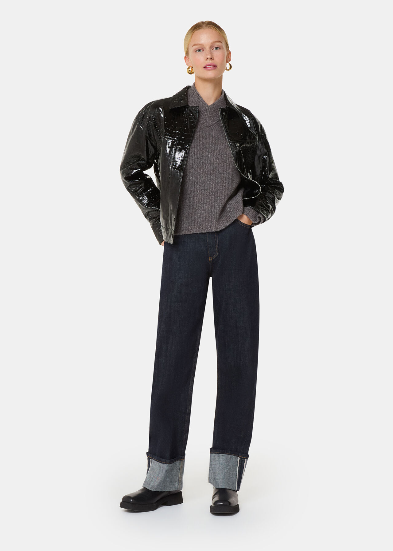 Casi Patent Leather Croc Biker