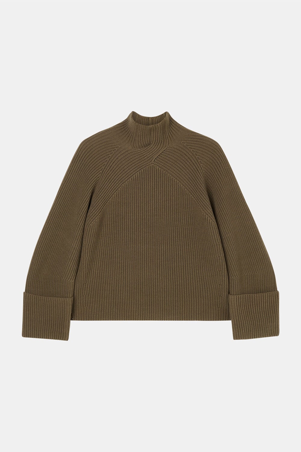 Khaki Rib Cable High Neck Jumper