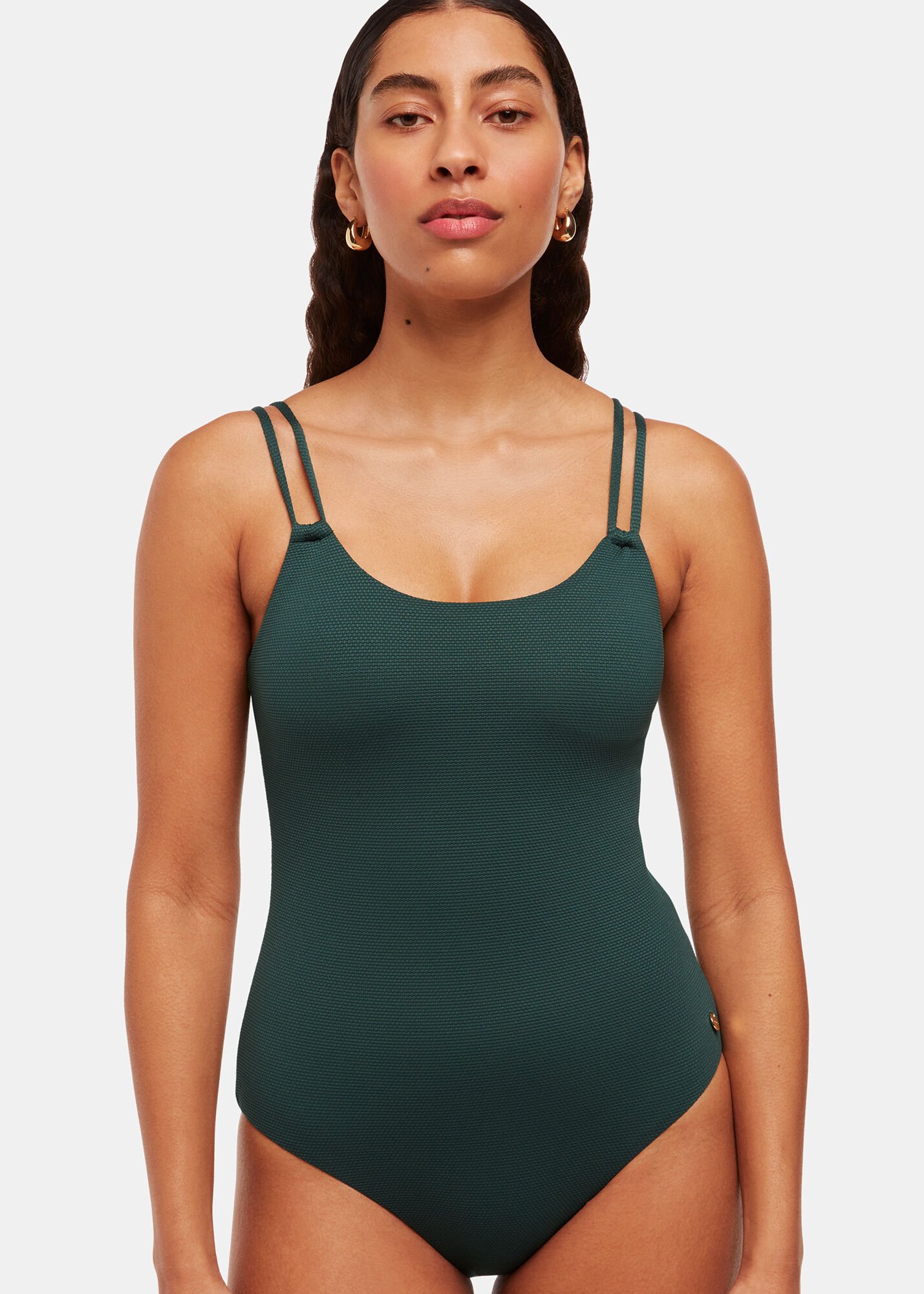 Dark Green Double Strap Textured Swimsuit WHISTLES Whistles UK