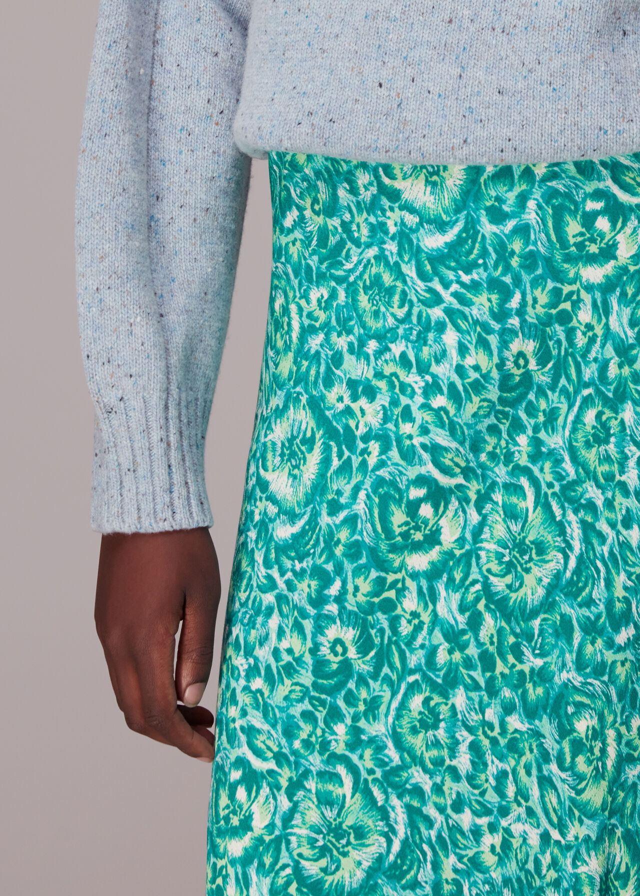 Clouded Floral Bias Cut Skirt