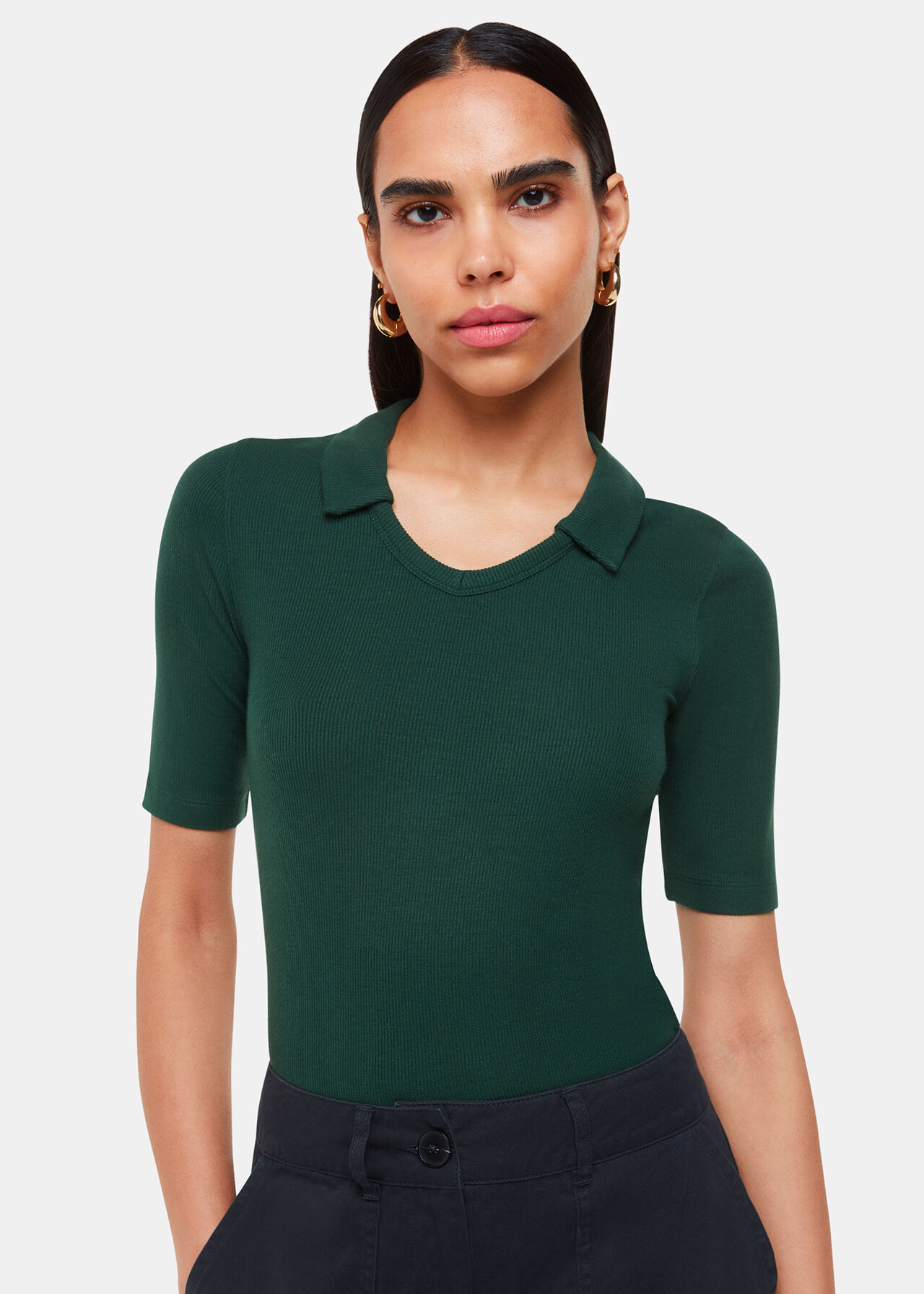Lucie Ribbed Collar Polo